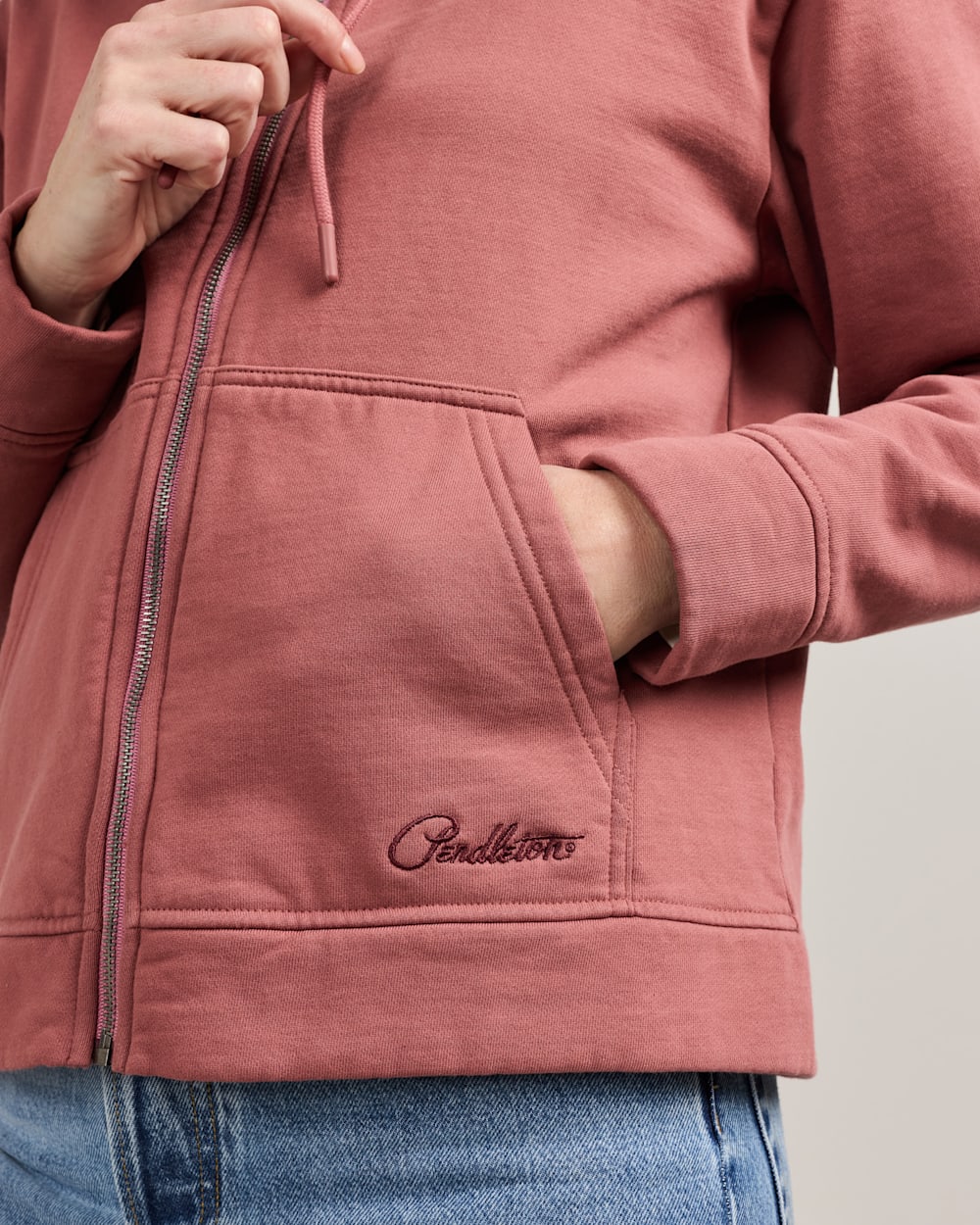 ALTERNATE VIEW OF WOMEN'S EMBROIDERED GRAPHIC ZIP HOODIE IN DARK ROSE image number 4