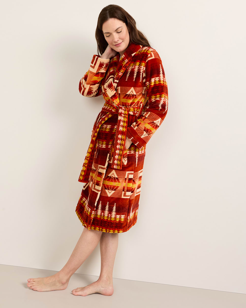 ALTERNATE VIEW OF WOMEN'S HARDING COTTON TERRY VELOUR BATHROBE IN CORAL image number 1