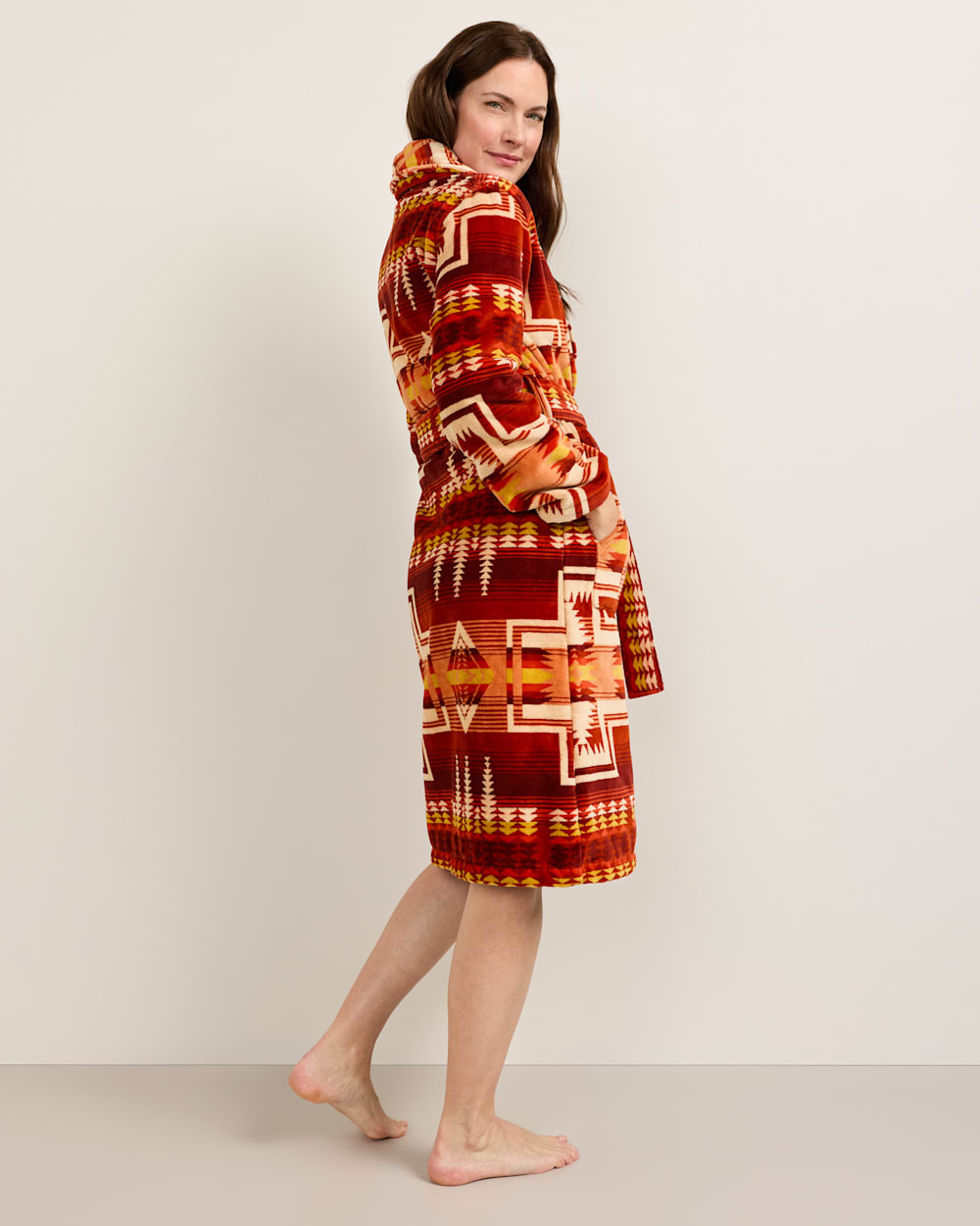 ALTERNATE VIEW OF WOMEN'S HARDING COTTON TERRY VELOUR BATHROBE IN CORAL image number 3