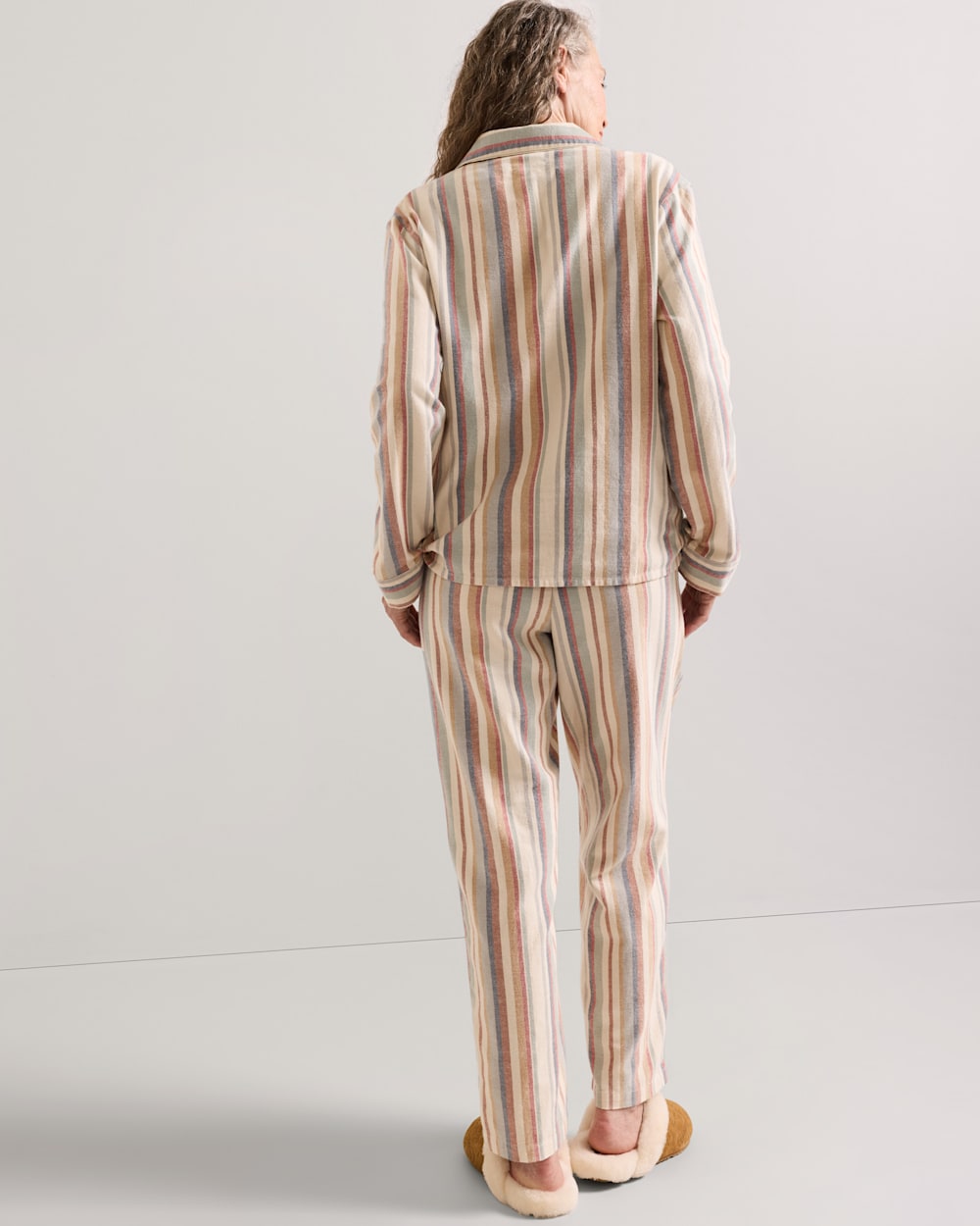 ALTERNATE VIEW OF WOMEN'S MULTI STRIPE FLANNEL PAJAMA SET IN IVORY MULTI image number 5
