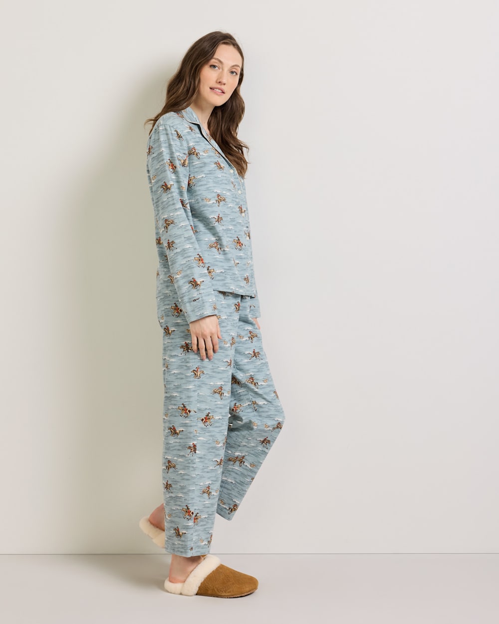 ALTERNATE VIEW OF WOMEN'S COWBOY PRINT FLANNEL PAJAMA SET IN BLUE image number 2