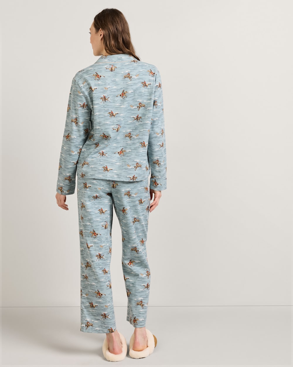 ALTERNATE VIEW OF WOMEN'S COWBOY PRINT FLANNEL PAJAMA SET IN BLUE image number 4