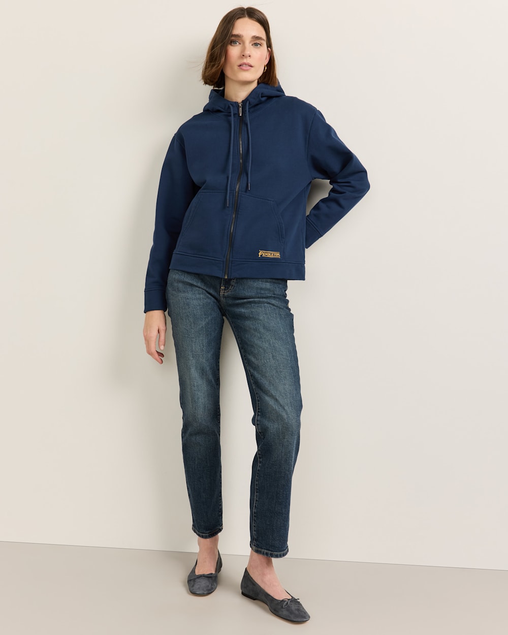 ALTERNATE VIEW OF WOMEN'S LOGO GRAPHIC ZIP HOODIE IN NAVY image number 3