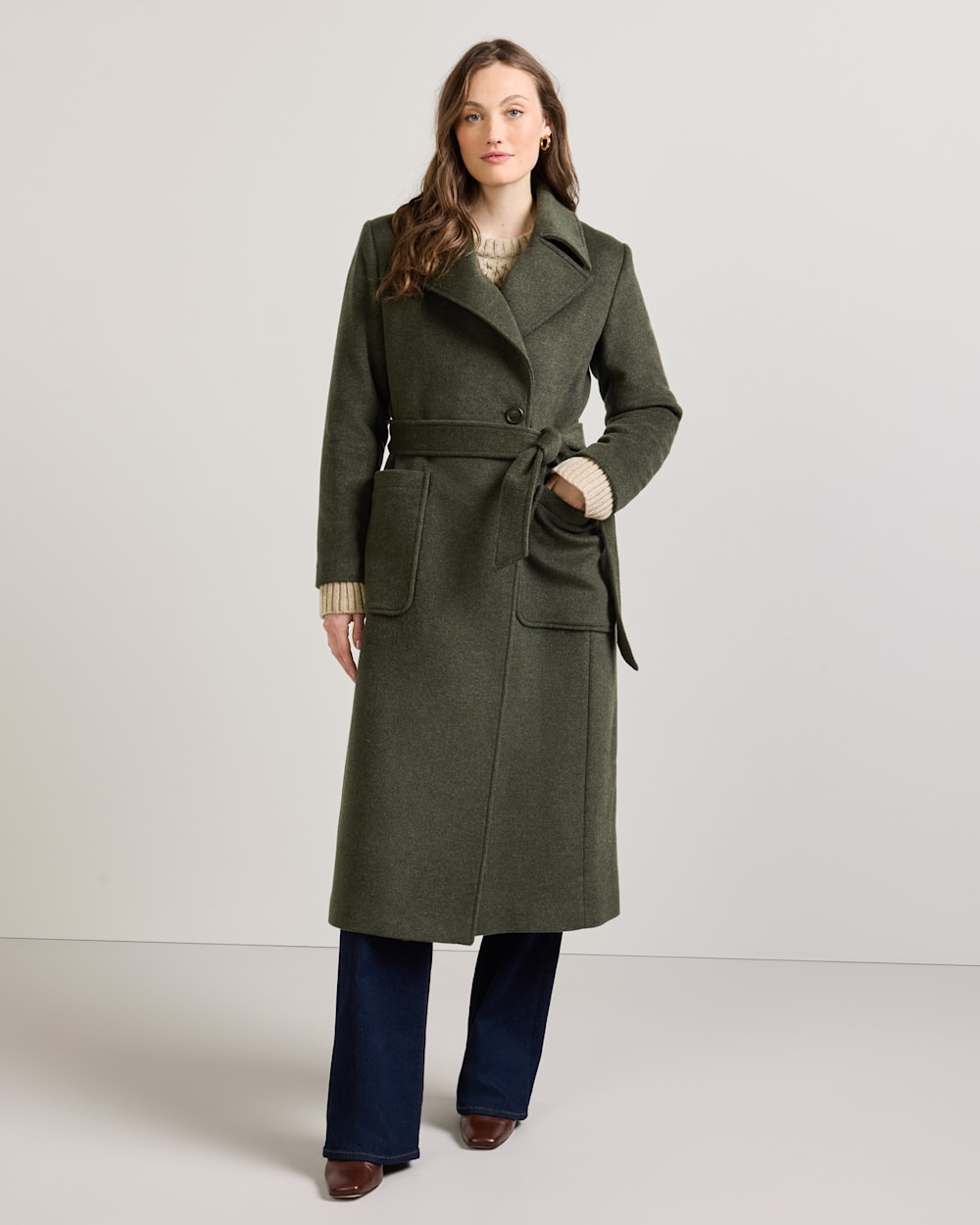 WOMEN'S NOB HILL WOOL WRAP COAT IN DARK FIR image number 1