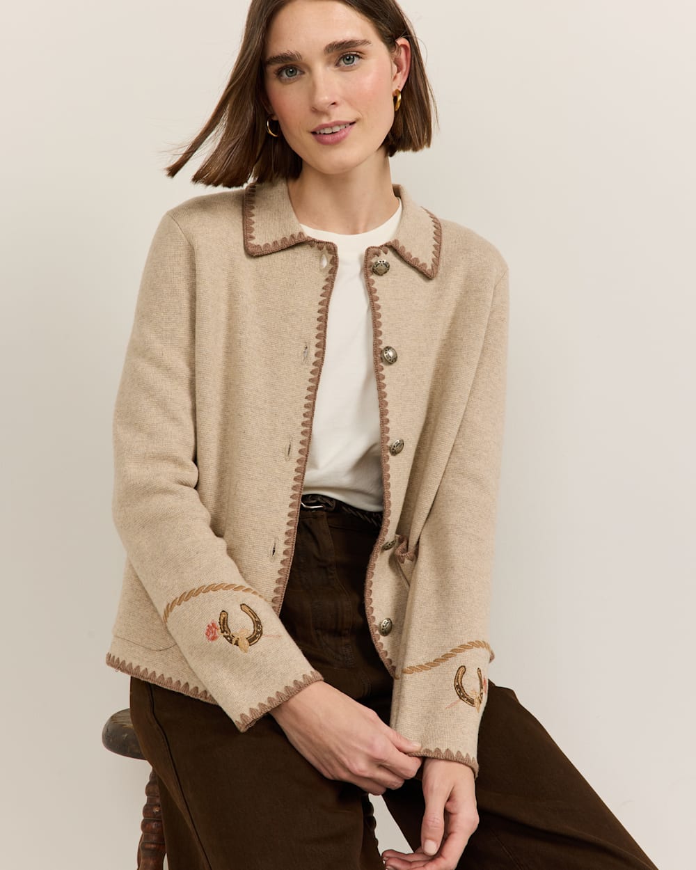 ALTERNATE VIEW OF WOMEN'S WESTERN SOUVENIR CARDIGAN IN NATURAL image number 2