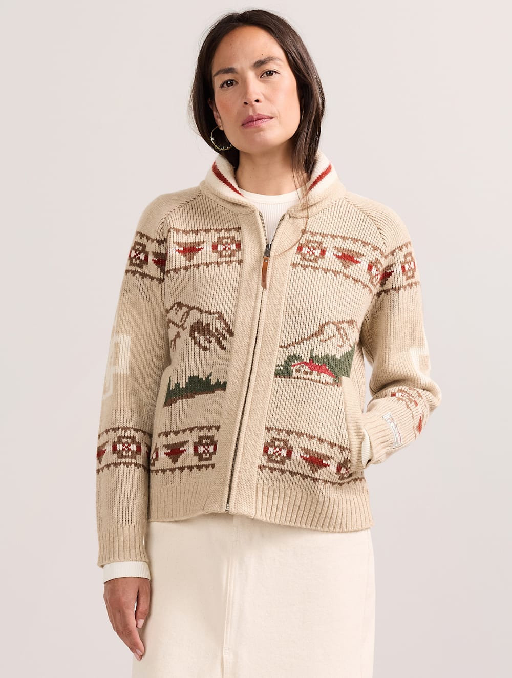 ALTERNATE VIEW OF WOMEN'S ALPINE LAMBSWOOL ZIP CARDIGAN IN OATMEAL HEATHER image number 2