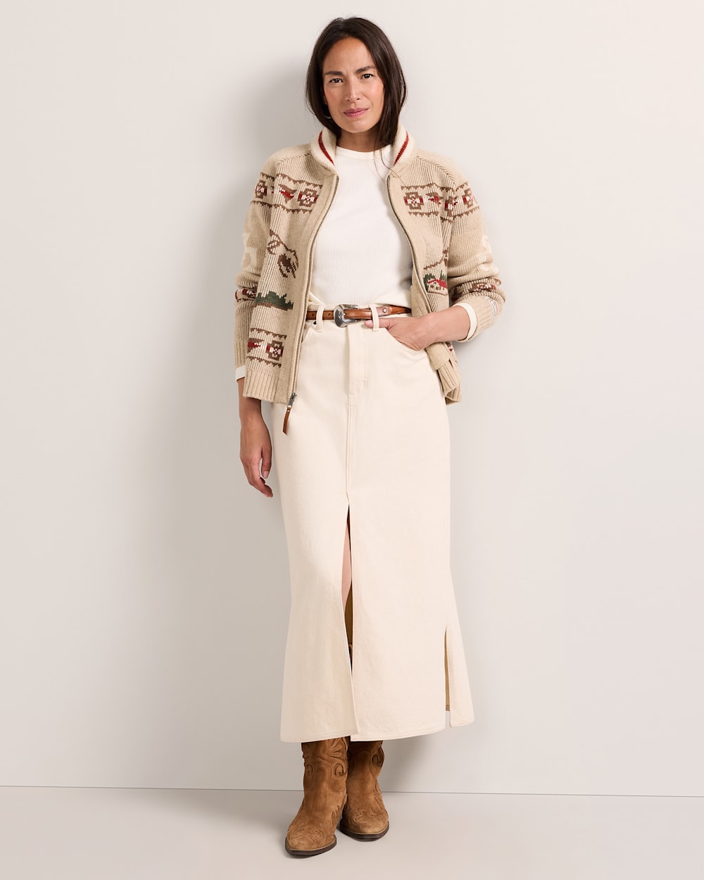 ALTERNATE VIEW OF WOMEN'S ALPINE LAMBSWOOL ZIP CARDIGAN IN OATMEAL HEATHER image number 5