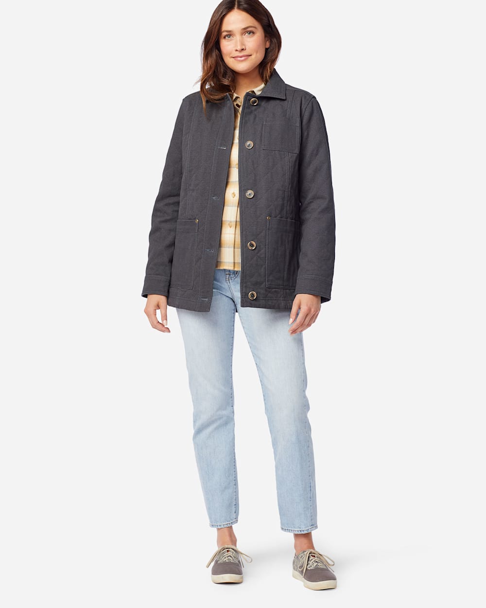 ALTERNATE VIEW OF WOMEN'S FERN QUILTED CANVAS BARN COAT IN SLATE GREY image number 2