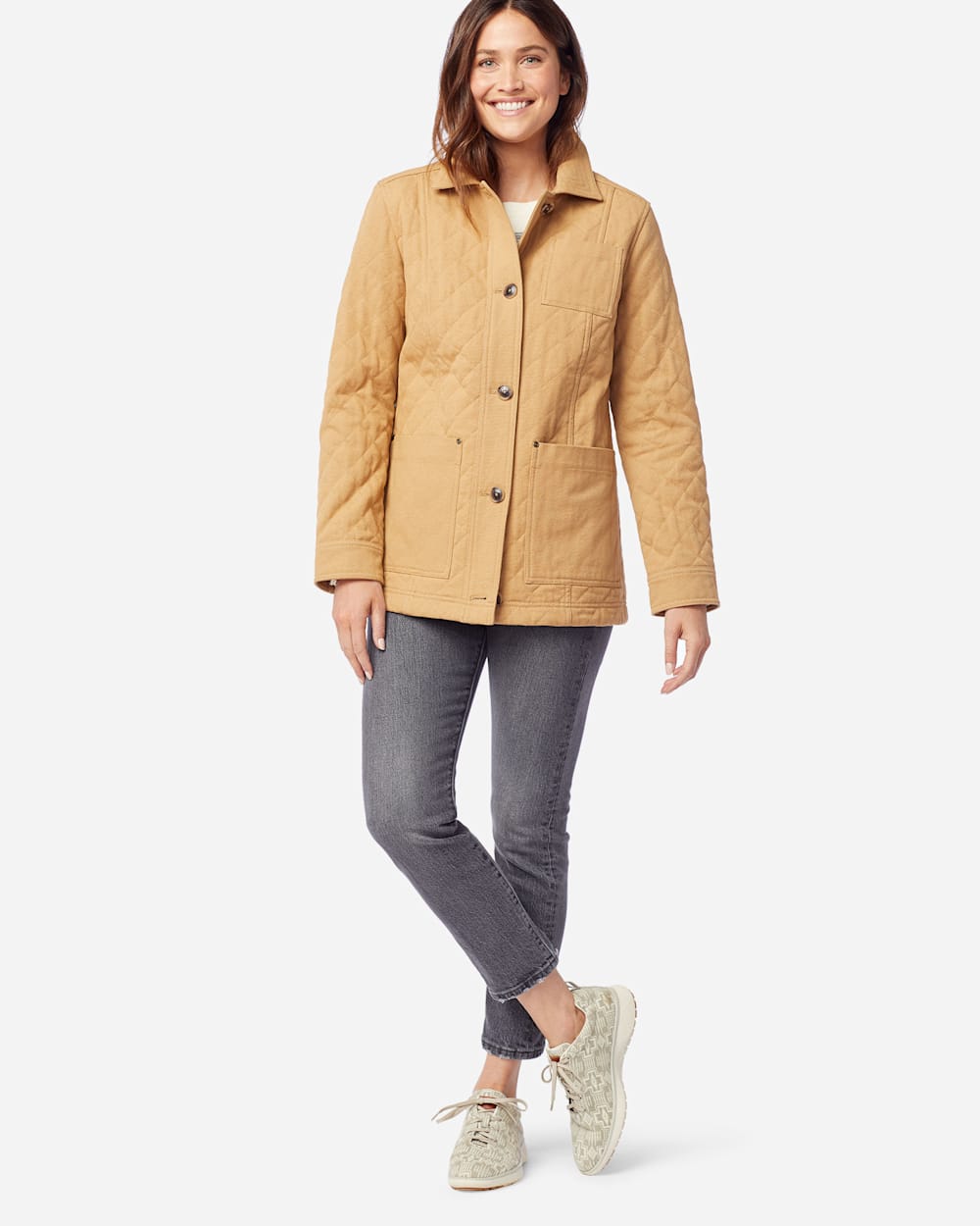 ALTERNATE VIEW OF WOMEN'S FERN QUILTED CANVAS BARN COAT IN CHAMOIS image number 2