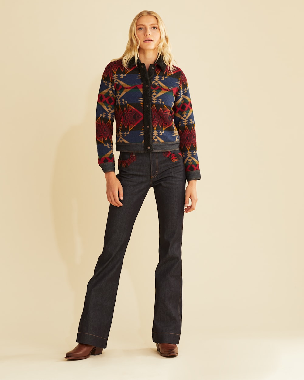 WRANGLER X PENDLETON WOMEN'S FLARED TROUSER JEANS IN DARK WASH image number 1