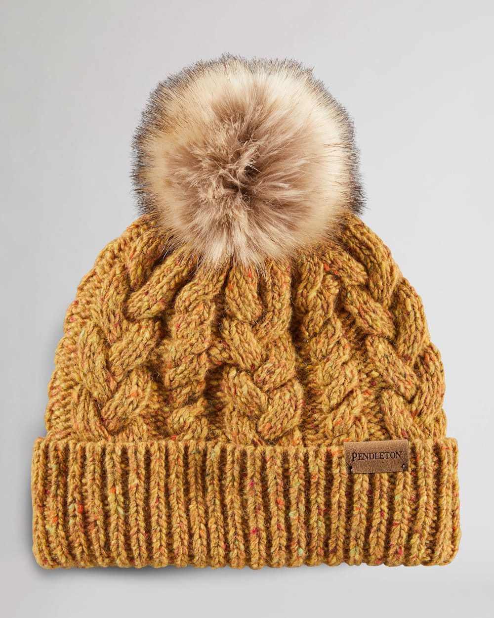 MERINO CABLE KNIT HAT IN YELLOW image number 1
