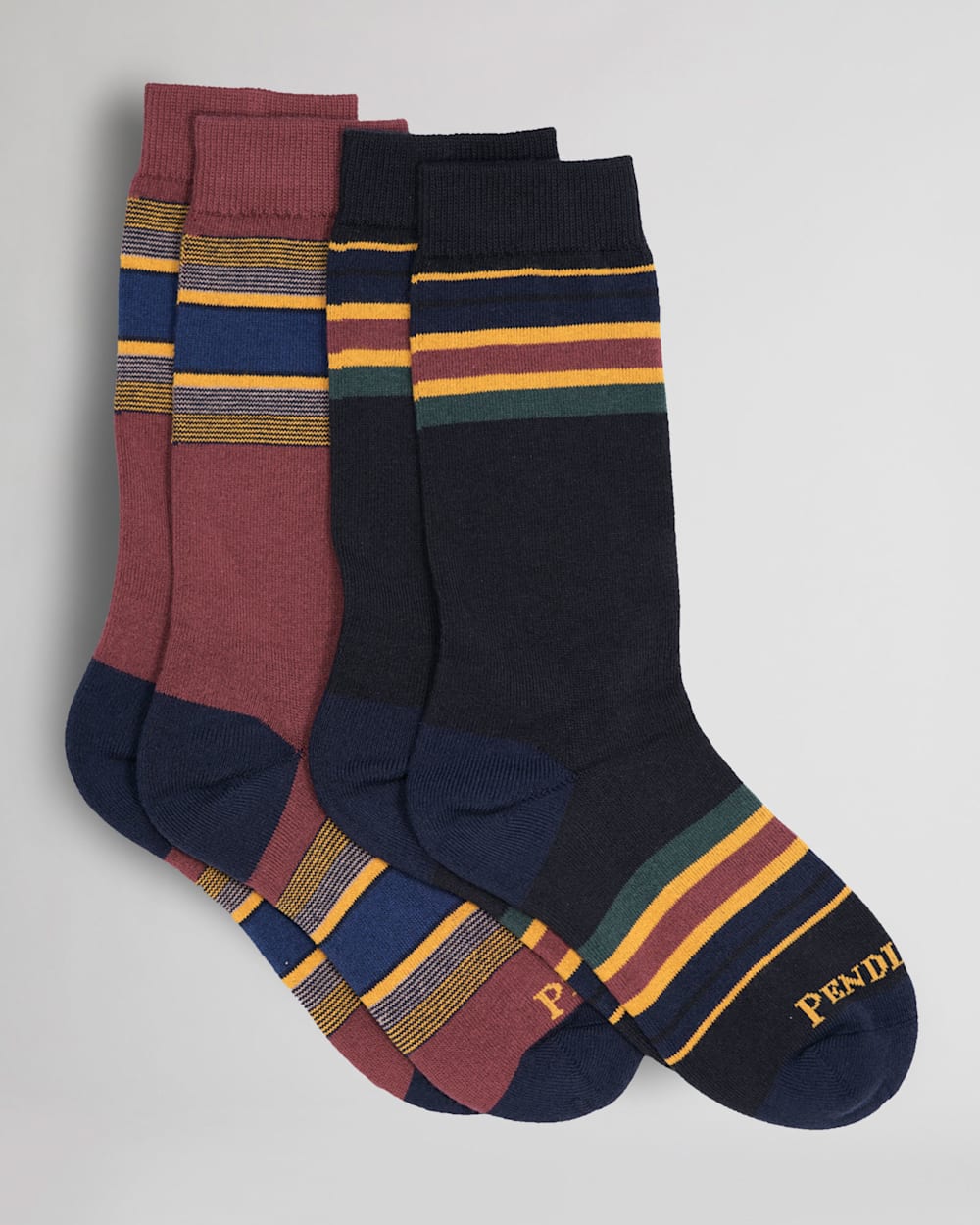 2-PACK YAKIMA CAMP STRIPE SOCKS IN HIGH RIDGE BROWN/OXFORD NAVY image number 1