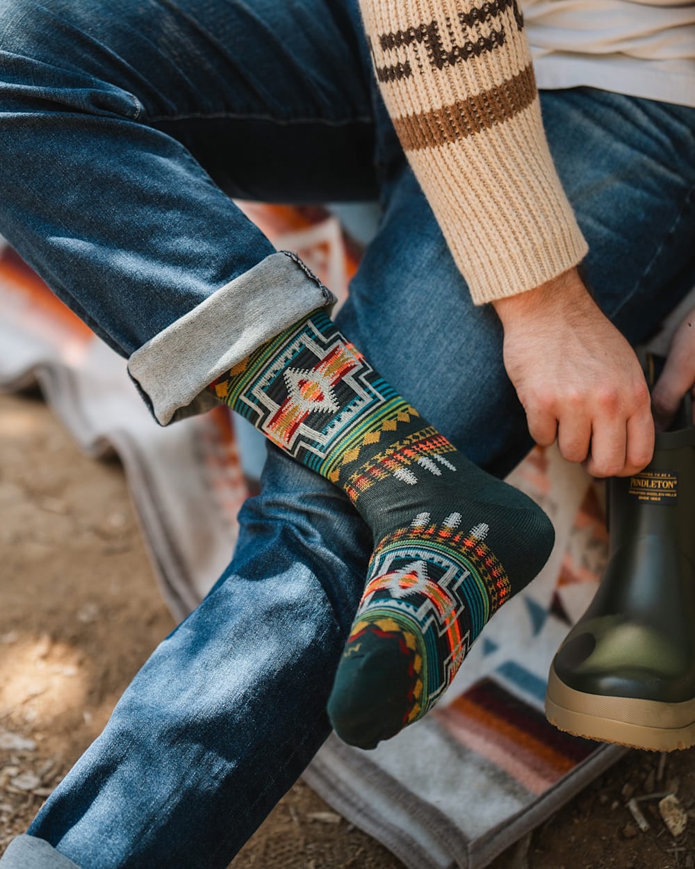 ALTERNATE VIEW OF HARDING CREW SOCKS IN GREEN/BLUE MULTI image number 2