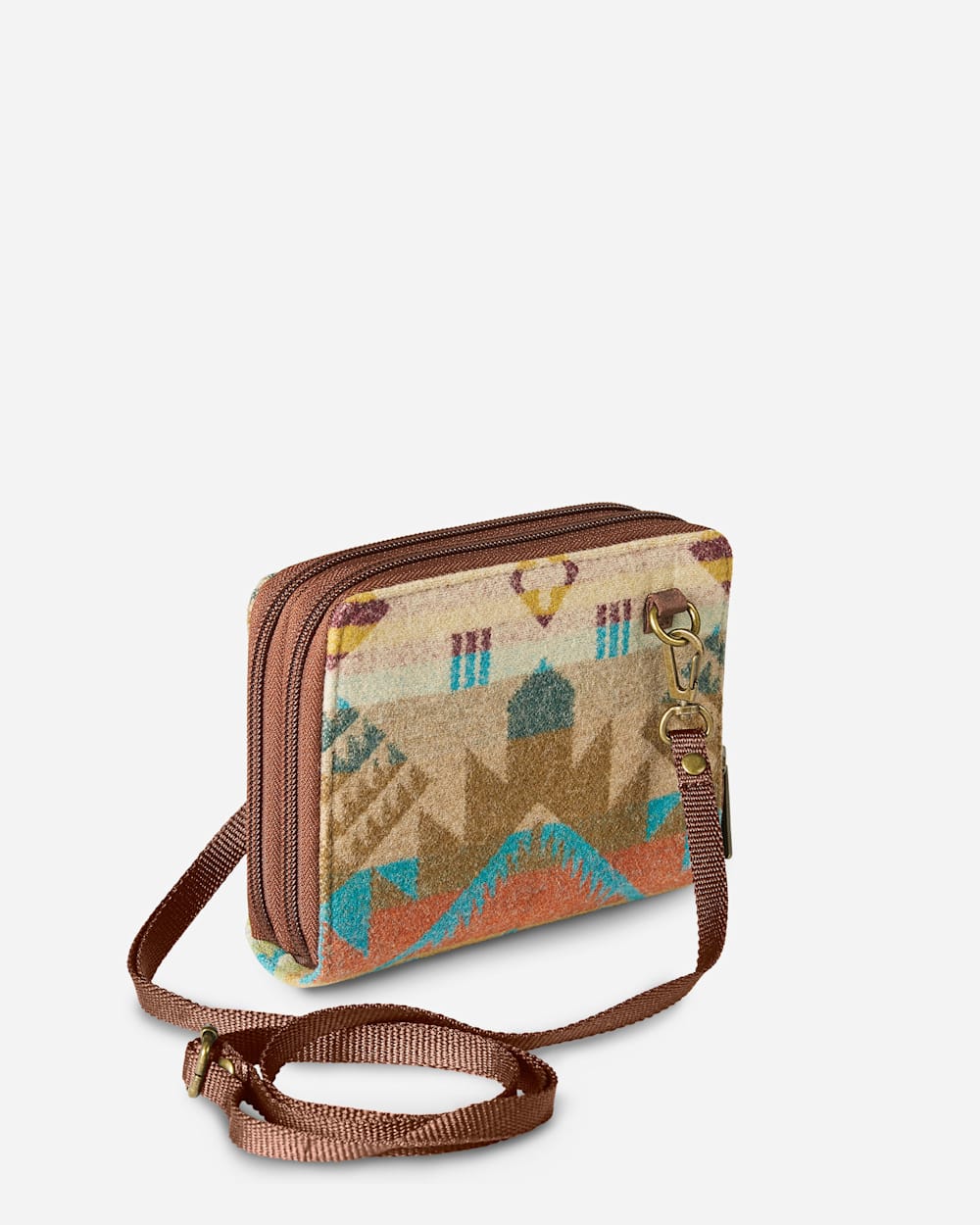 ALTERNATE VIEW OF JACQUARD WALLET ON STRAP IN JOURNEY WEST TURQUOISE image number 2