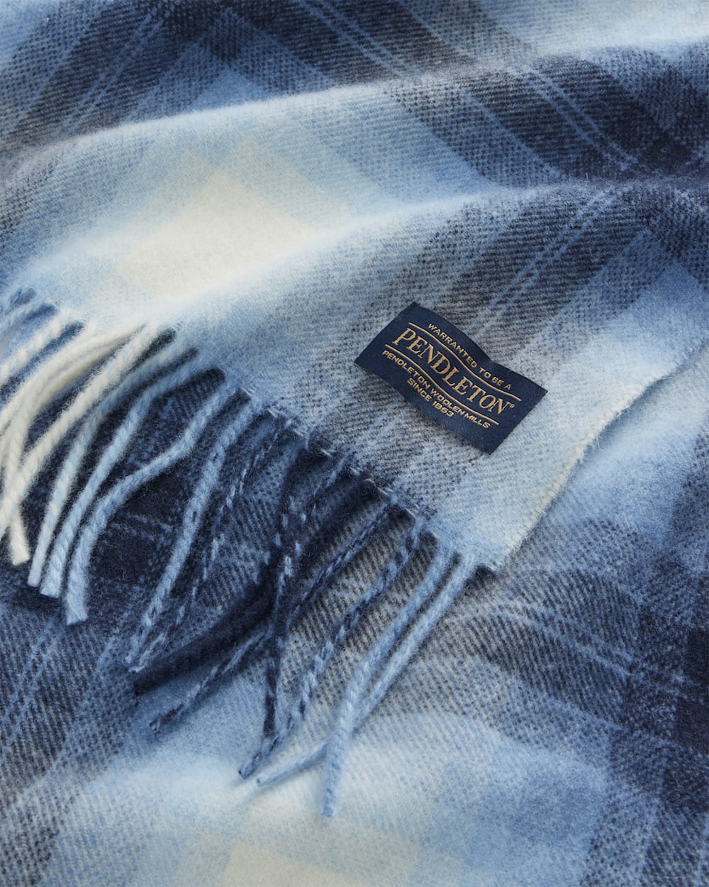 ALTERNATE VIEW OF WHISPERWOOL MUFFLER IN LIGHT BLUE MIX OMBRE image number 2