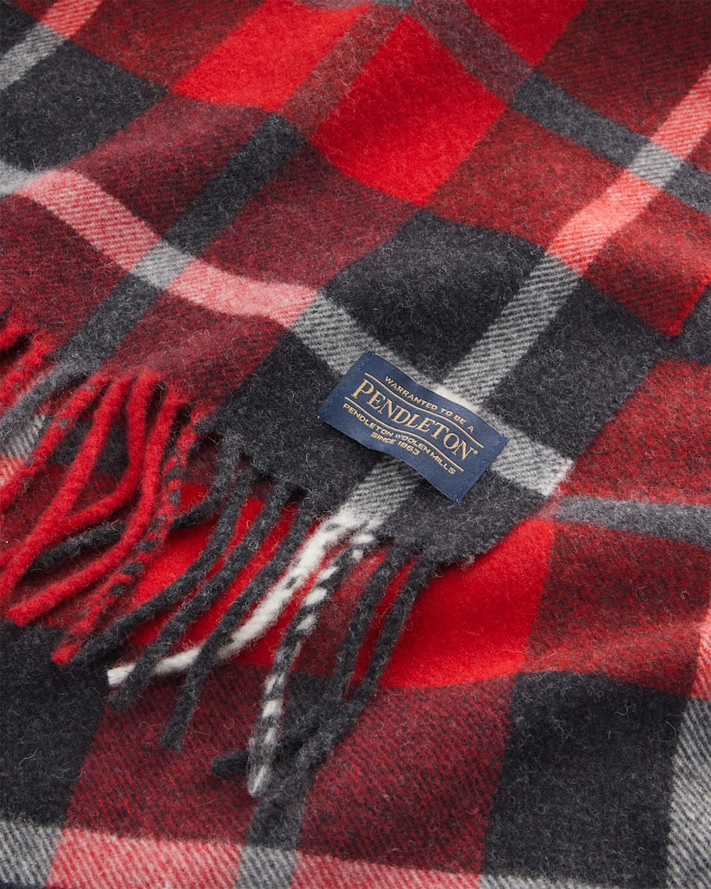 ALTERNATE VIEW OF WHISPERWOOL MUFFLER IN RED/CHARCOAL PLAID image number 2