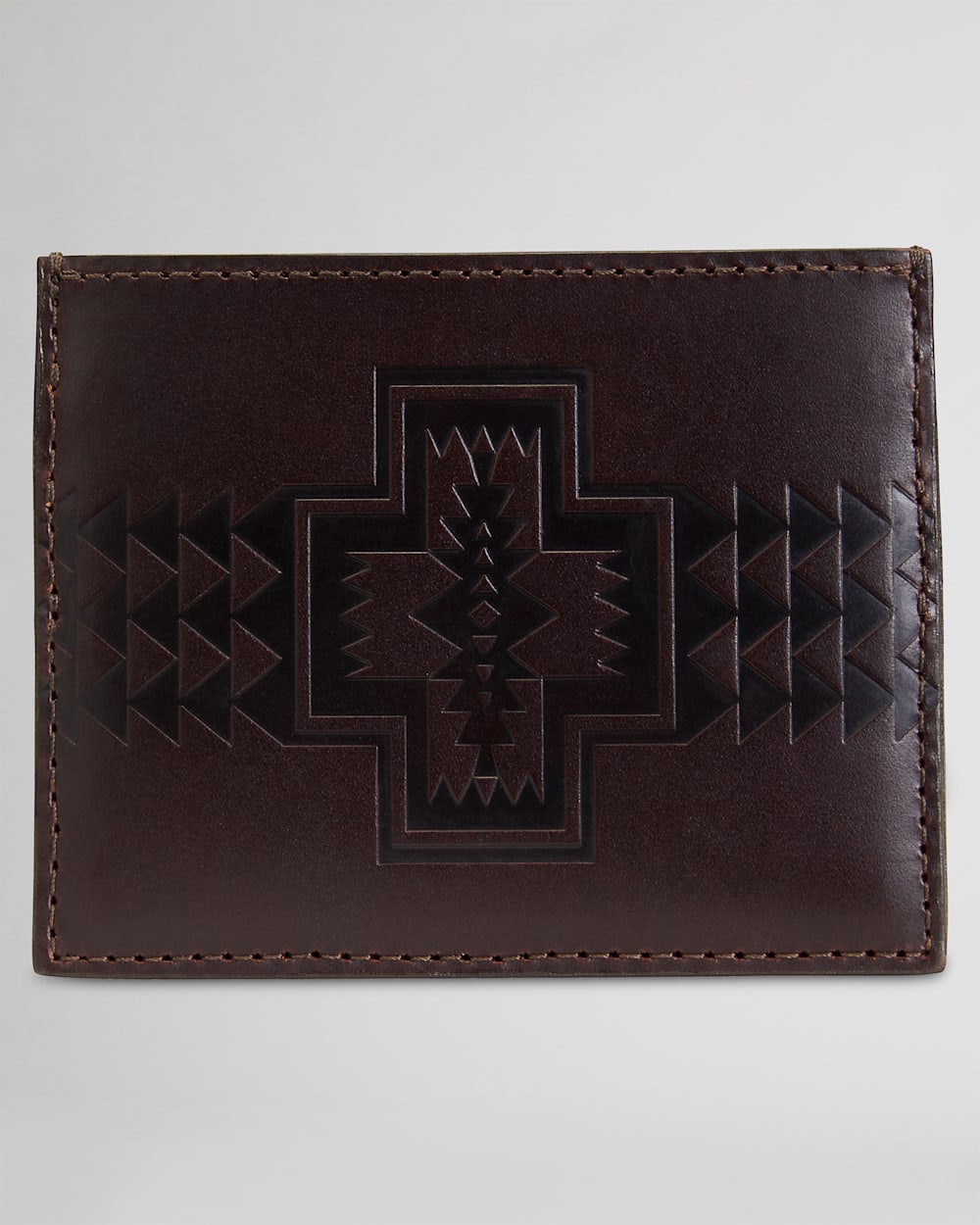 LEATHER EMBOSSED SLIM POCKET WALLET IN DARK BROWN image number 1