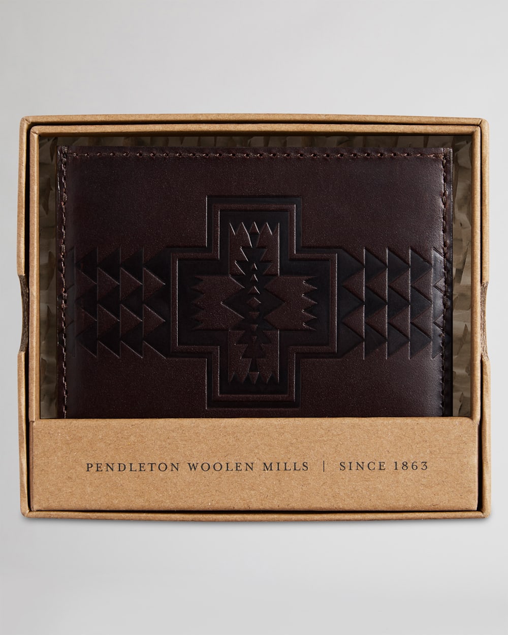 ALTERNATE VIEW OF LEATHER EMBOSSED SLIM POCKET WALLET IN DARK BROWN image number 4