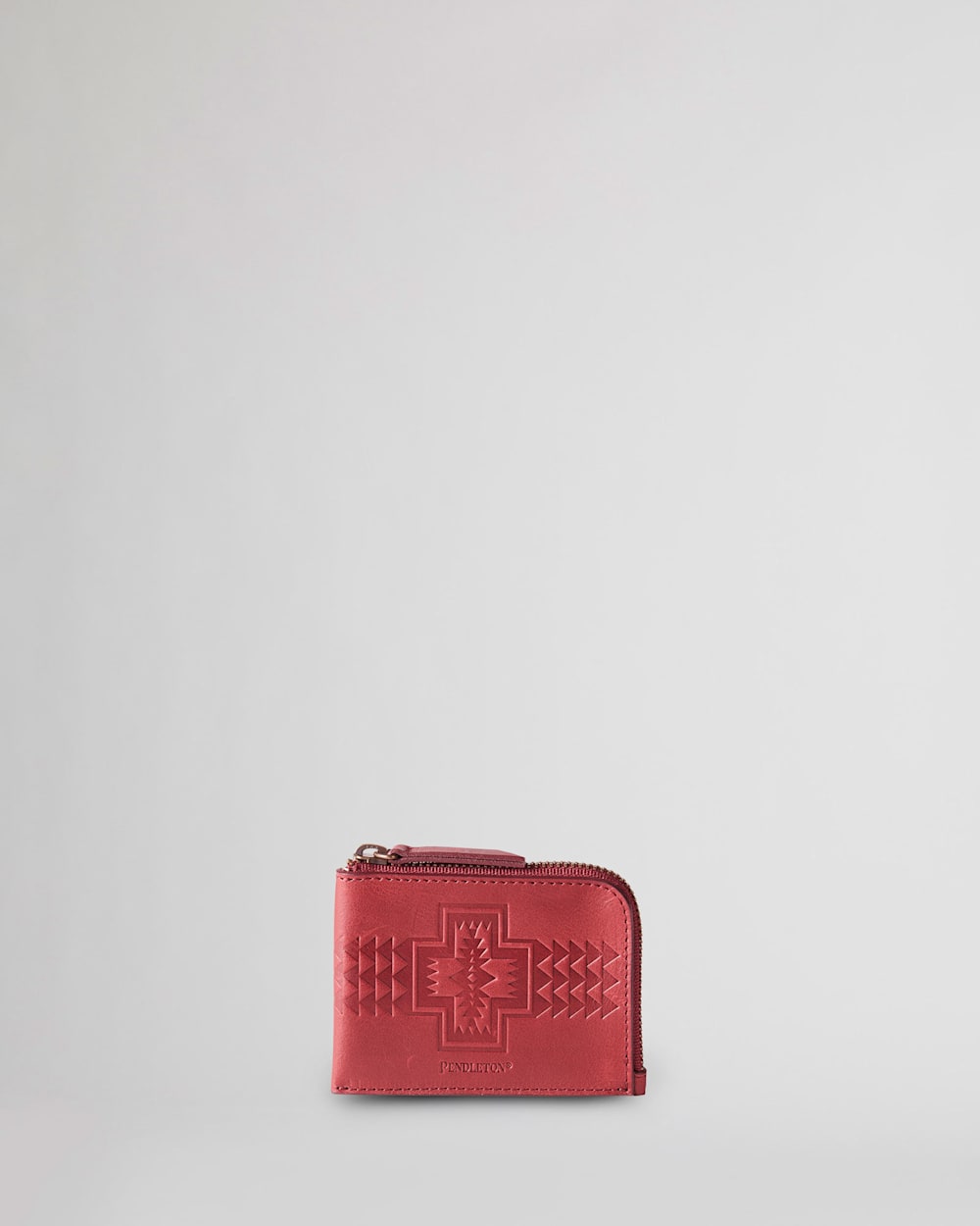 LEATHER EMBOSSED ZIP WALLET IN RED image number 1
