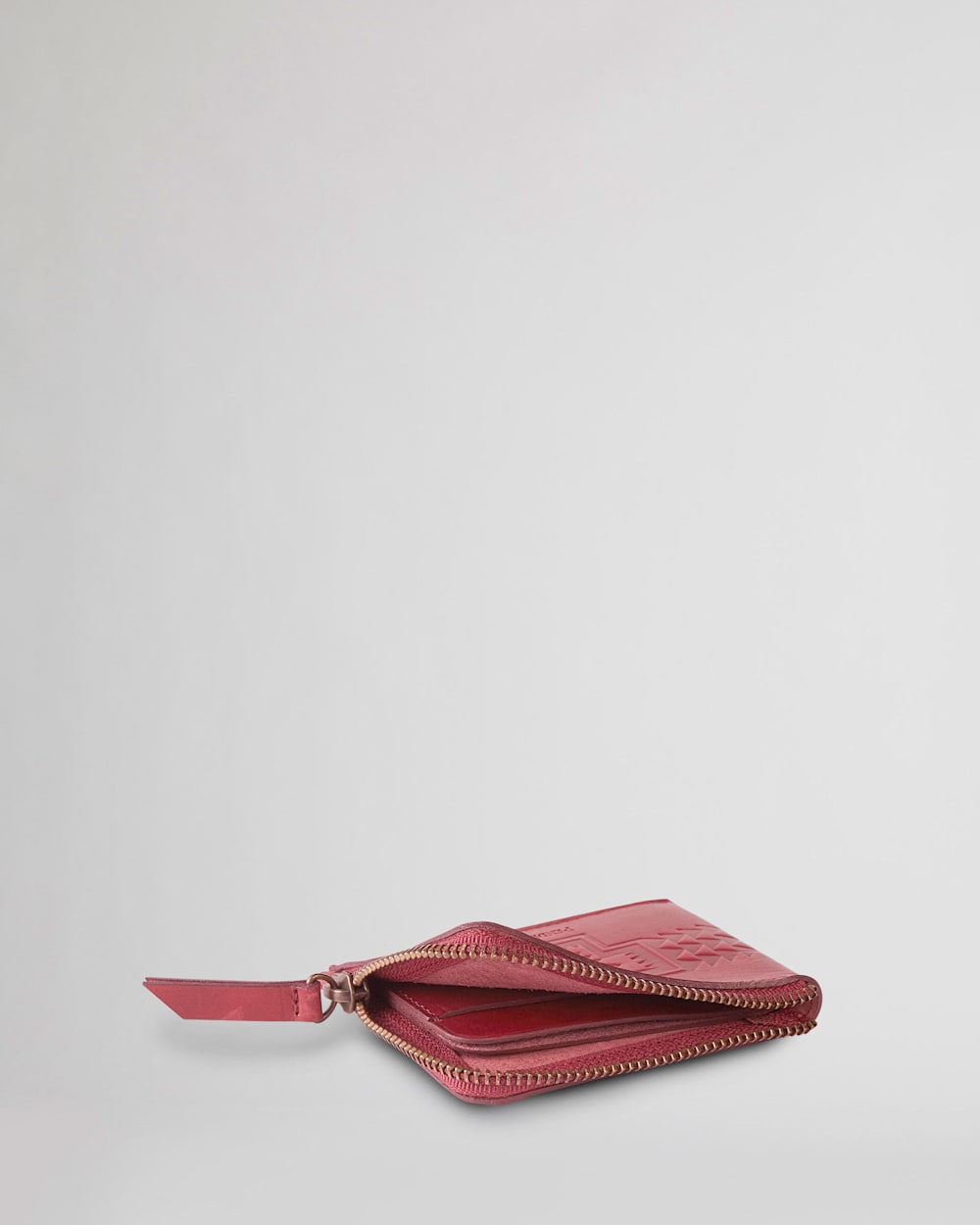ALTERNATE VIEW OF LEATHER EMBOSSED ZIP WALLET IN RED image number 2