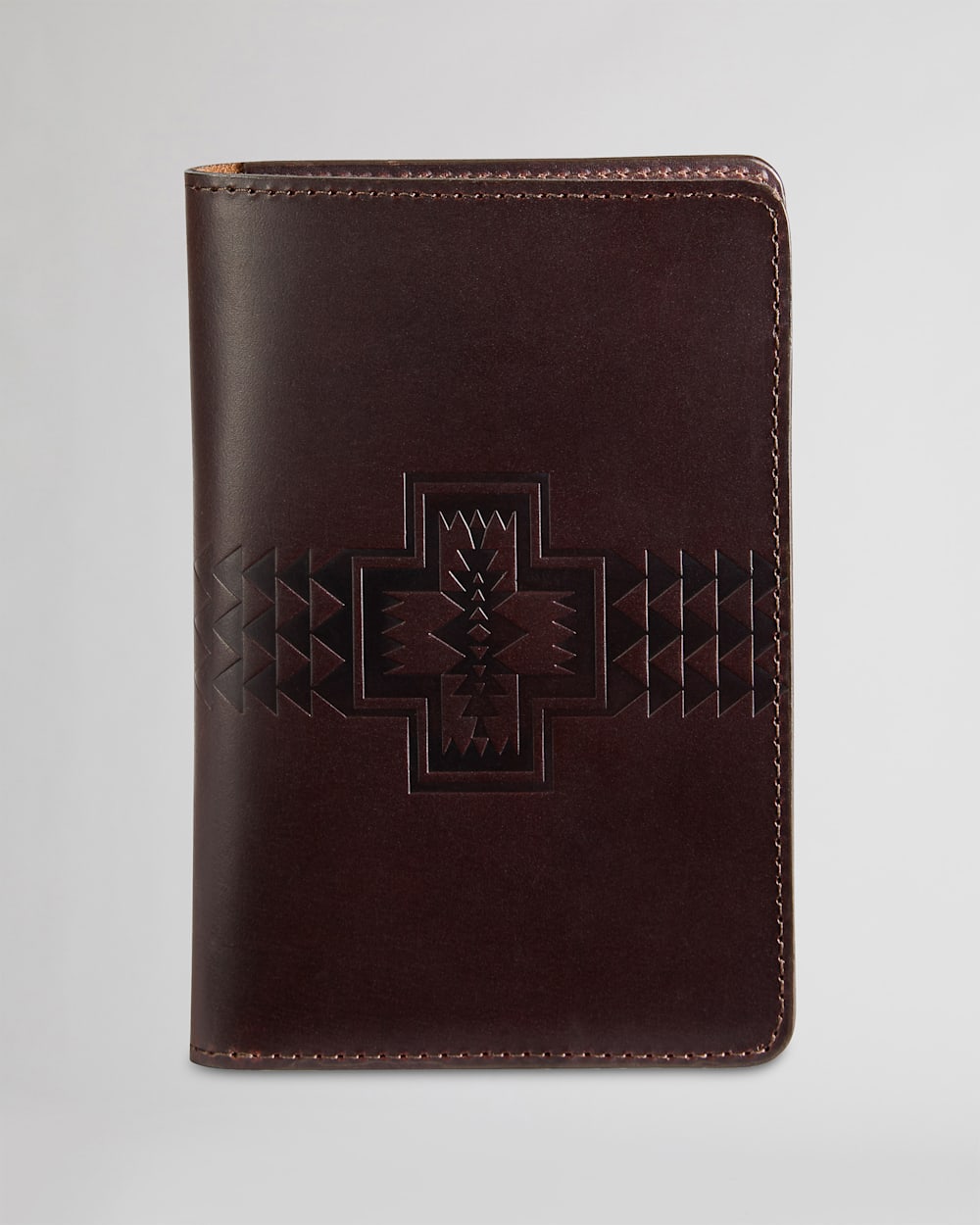 LEATHER EMBOSSED PASSPORT HOLDER IN DARK BROWN image number 1