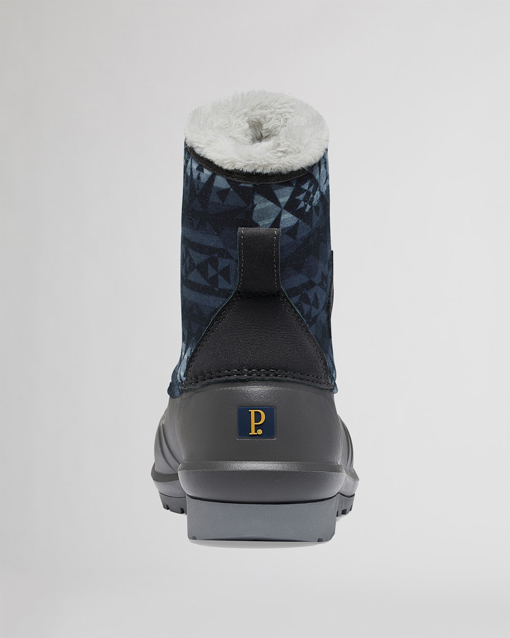 BACK VIEW OF WOMEN'S LACE-UP 6 INCH SHELL BOOTS IN GREY PINSTRIPE image number 3