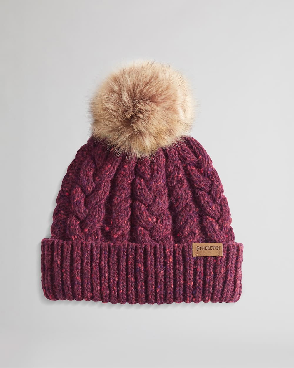 CABLE KNIT HAT IN MERLOT image number 1