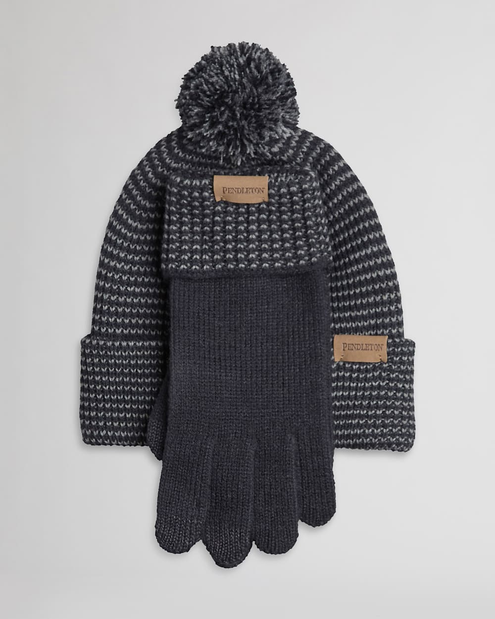 POM POM BEANIE & TEXTING GLOVES SET IN BLACK image number 1