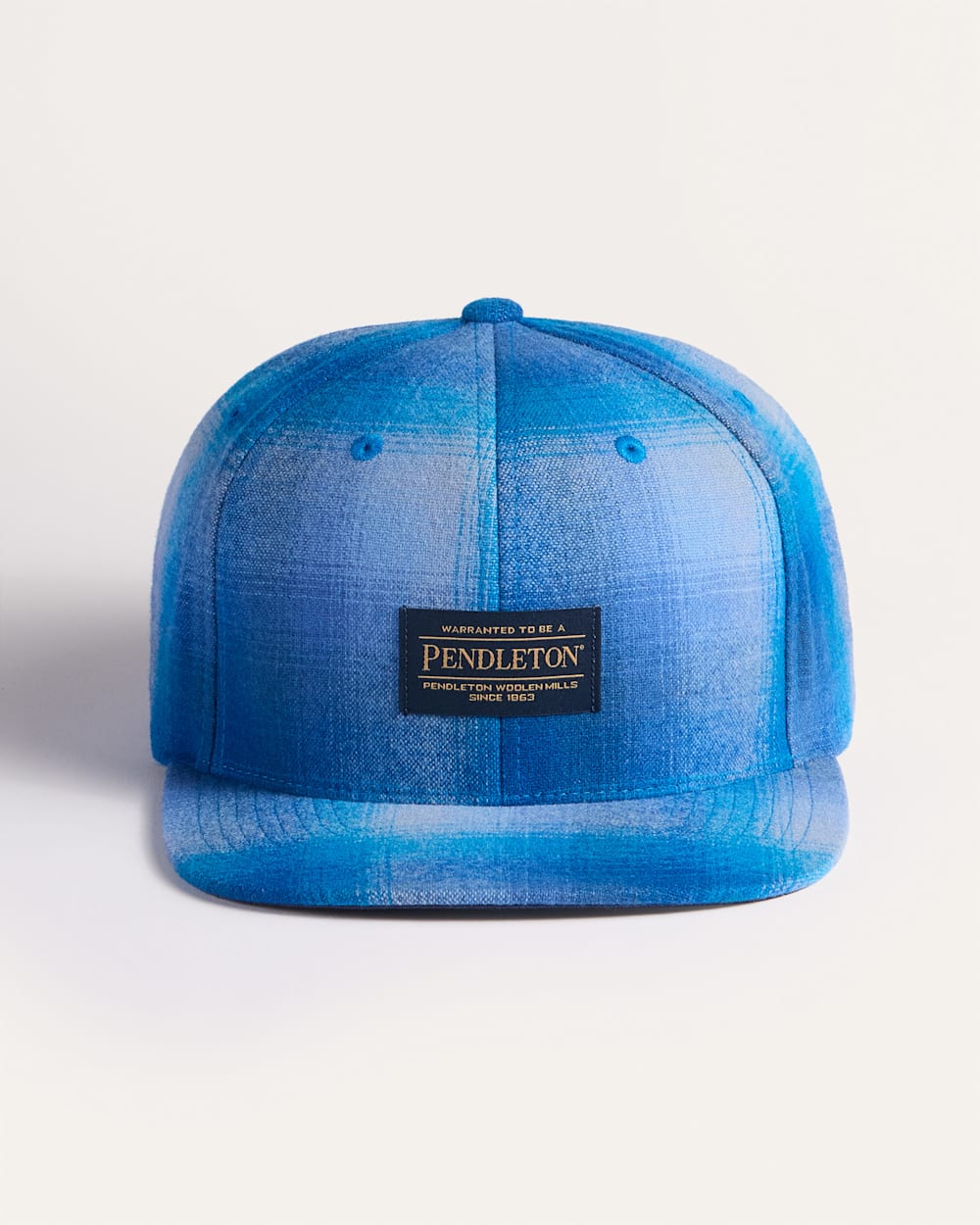 ALTERNATE VIEW OF PLAID FLAT BRIM HAT IN BLUE OMBRE image number 3