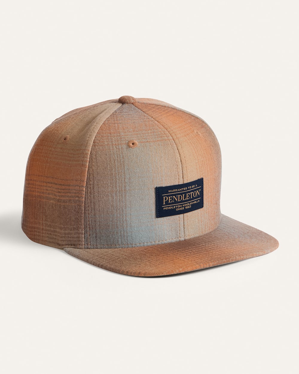 PLAID FLAT BRIM HAT IN TAN/ORANGE OMBRE image number 1