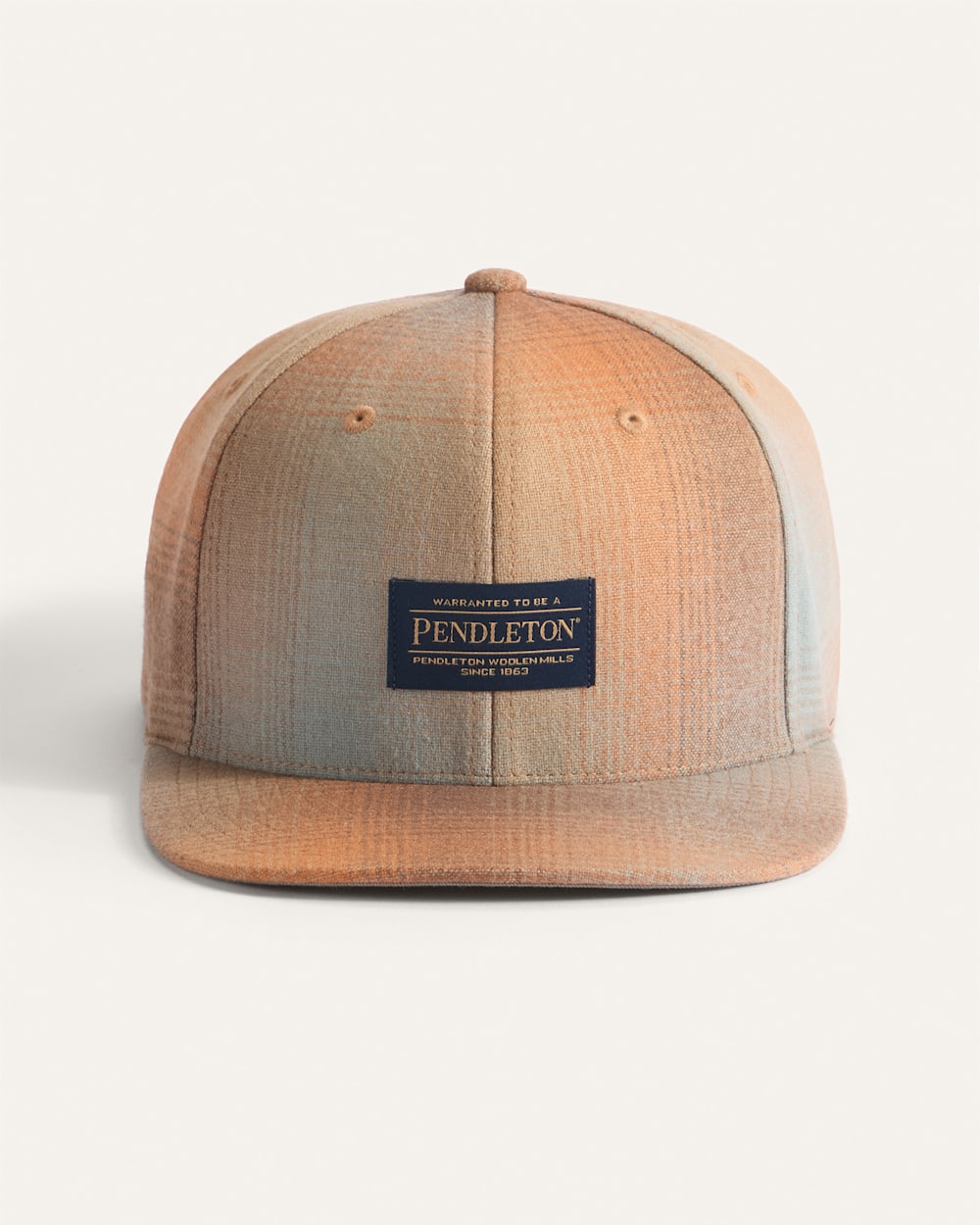 ALTERNATE VIEW OF PLAID FLAT BRIM HAT IN TAN/ORANGE OMBRE image number 3