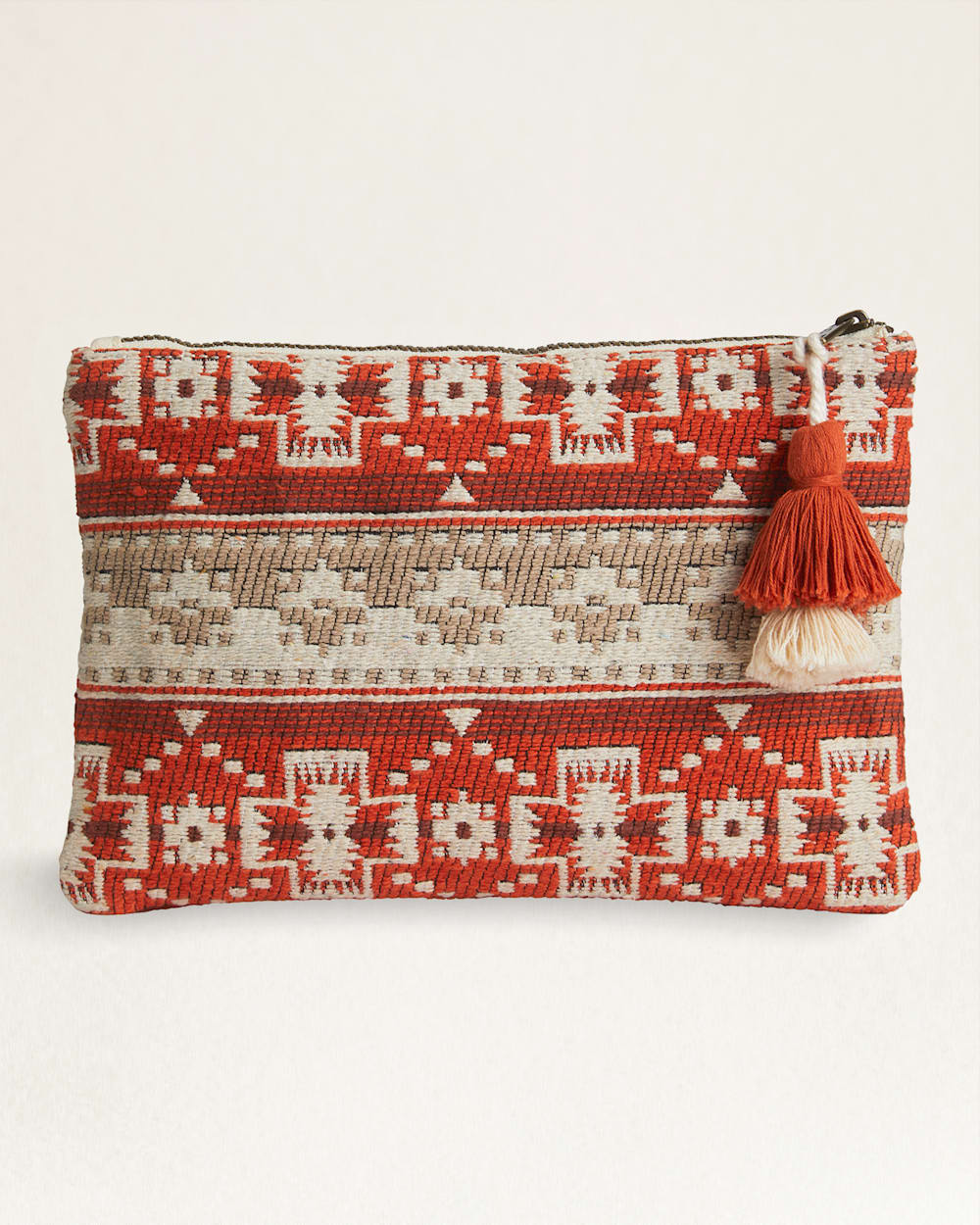 ALTERNATE VIEW OF COPPER RIVER COTTON ZIP POUCH IN BEIGE/CORAL image number 2