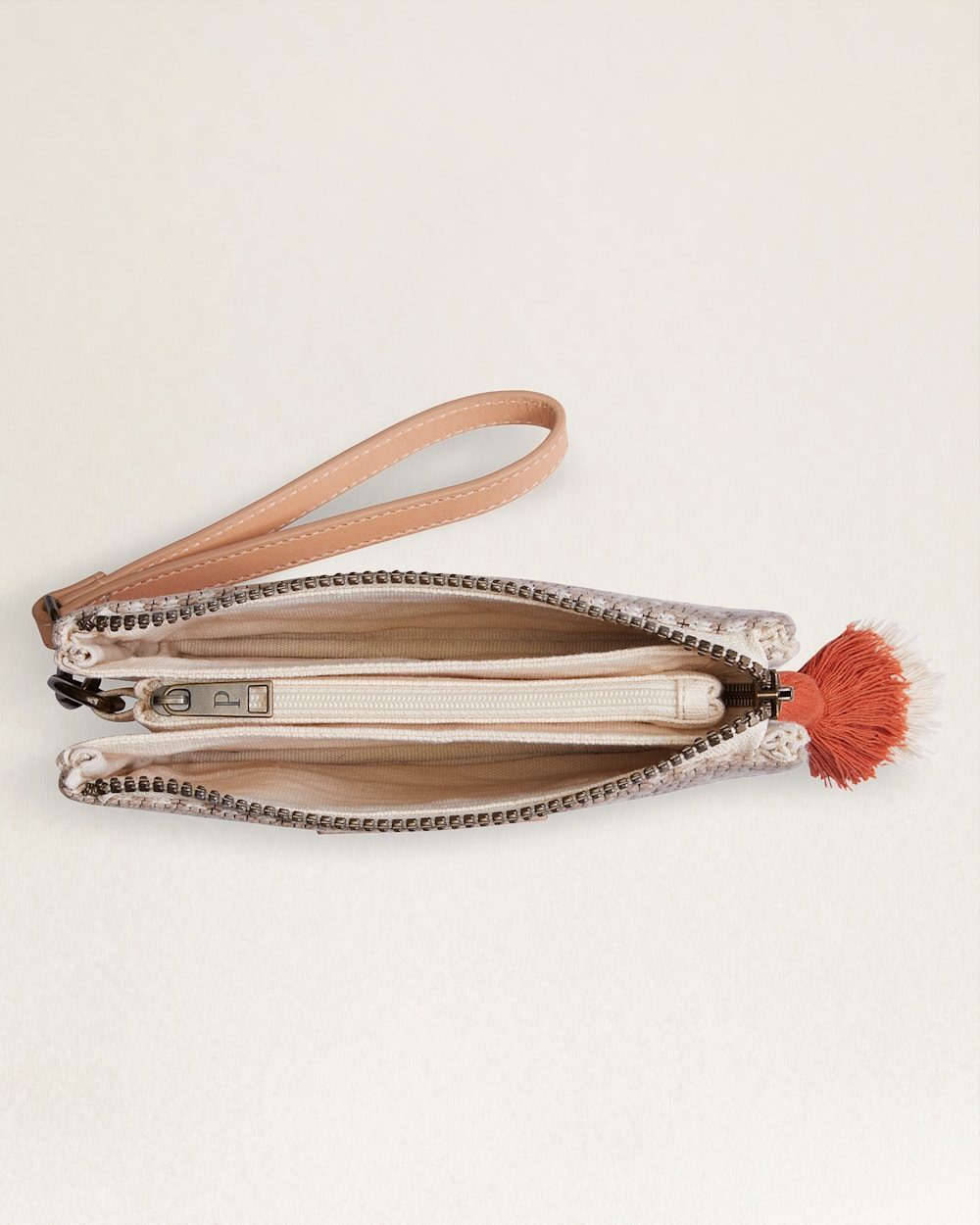 ALTERNATE VIEW OF COPPER RIVER COTTON THREE POCKET KEEPER IN BEIGE/CORAL image number 3