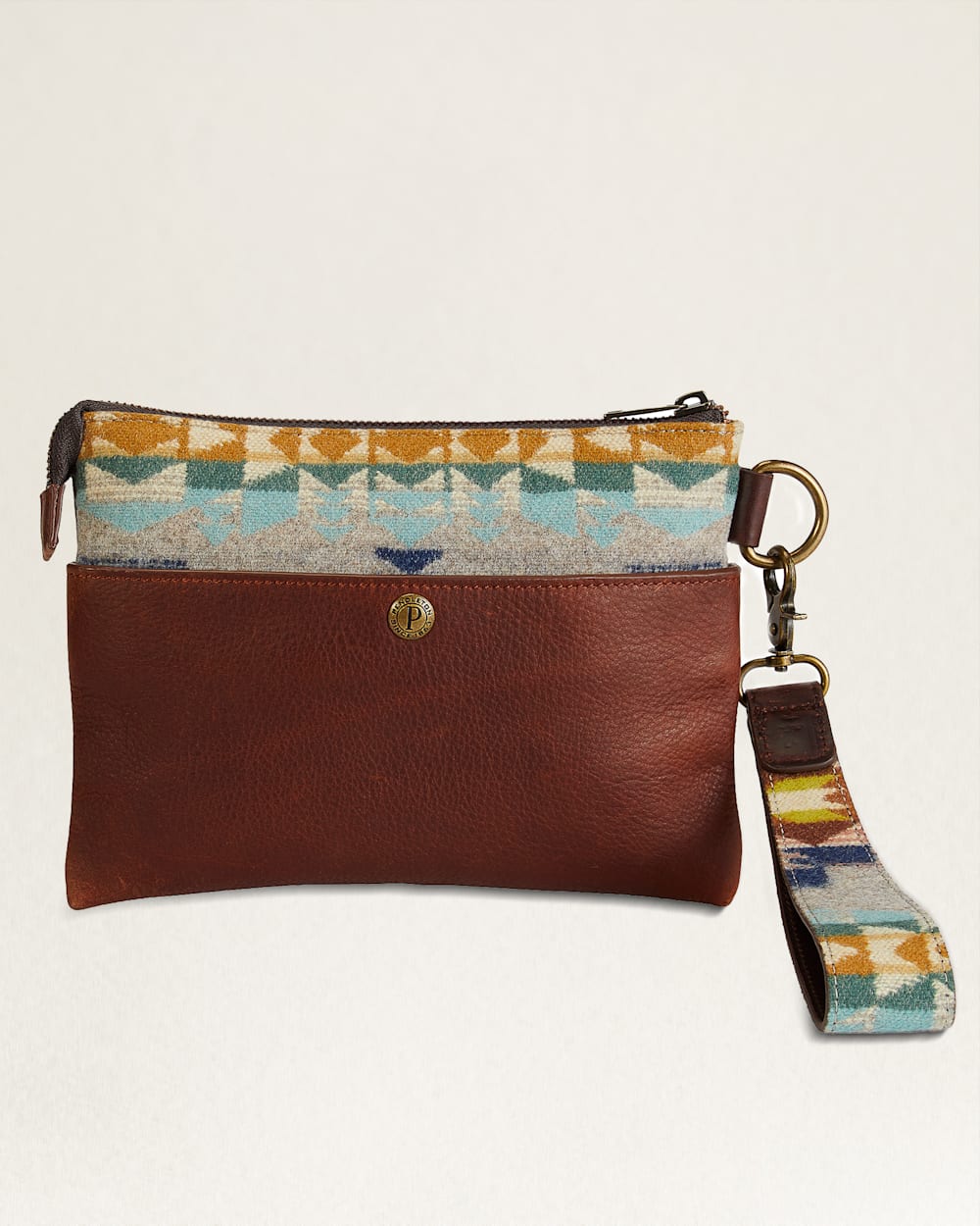ALTERNATE VIEW OF DESERT DAWN WOOL/LEATHER CLUTCH IN TAN MIX image number 2