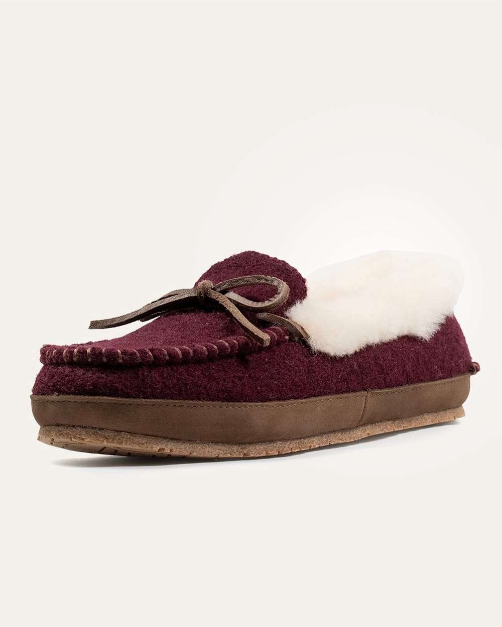 WOMEN'S WOOL MOC SLIPPERS IN BURGUNDY image number 1