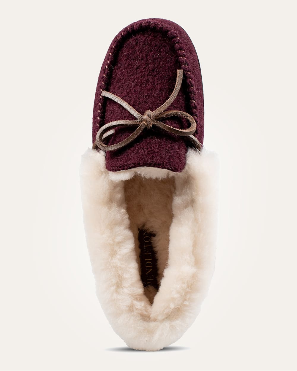ALTERNATE VIEW OF WOMEN'S WOOL MOC SLIPPERS IN BURGUNDY image number 2