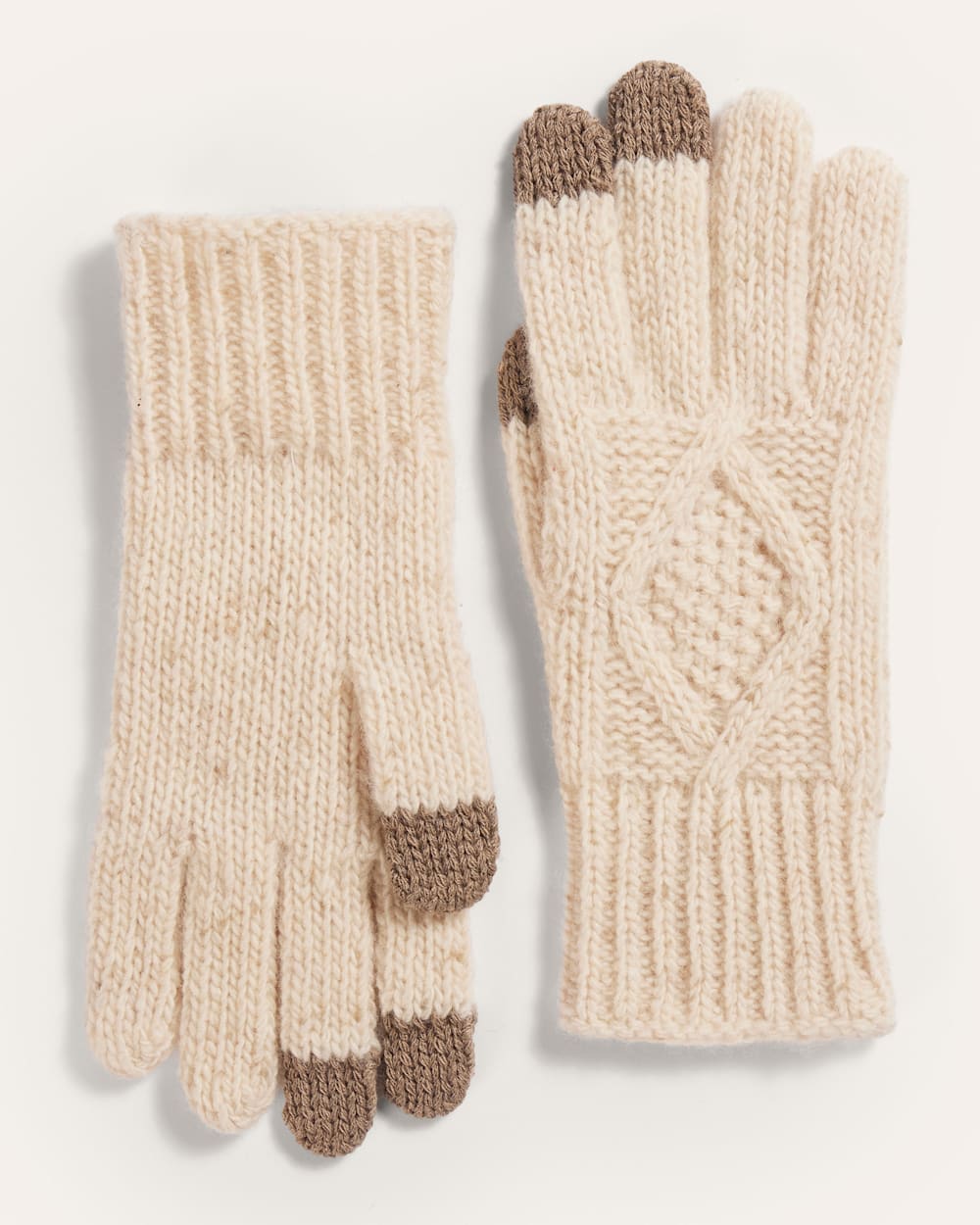 ALTERNATE VIEW OF CABLE KNIT TEXTING GLOVES AND BEANIE SET IN IVORY DONEGAL image number 2