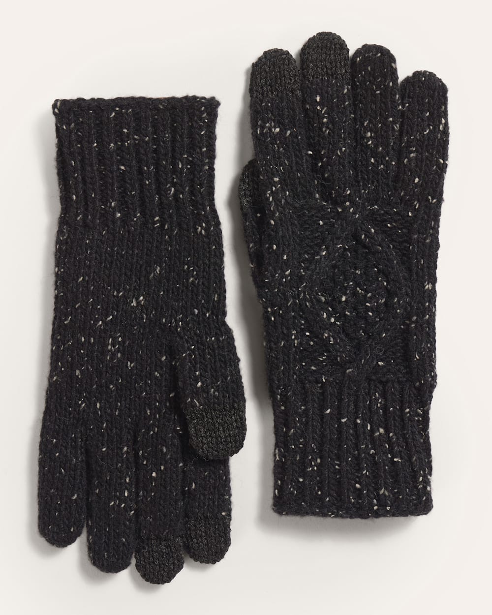 ALTERNATE VIEW OF CABLE KNIT TEXTING GLOVES AND BEANIE SET IN BLACK DONEGAL image number 2