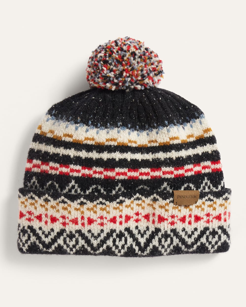 ALTERNATE VIEW OF LAMBSWOOL CONVERTIBLE MITTENS AND BEANIE SET IN FAIRISLE BLACK image number 3