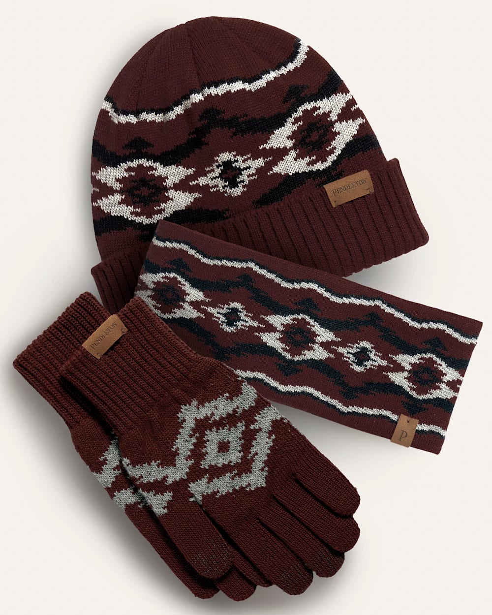 MERINO KNIT TEXTING GLOVES AND BEANIE SET IN CROWN POINT RED image number 1