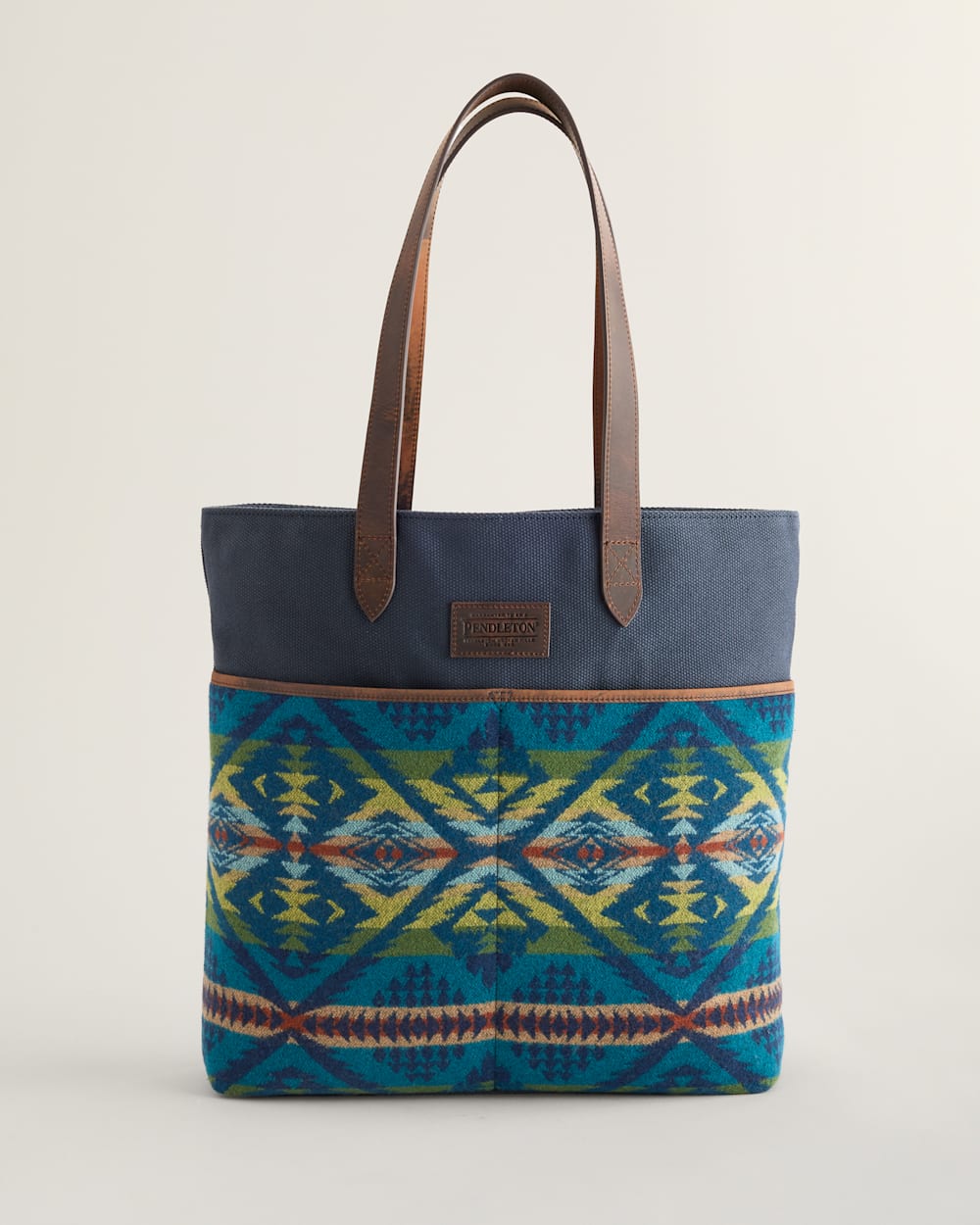 DIAMOND DESERT WOOL/LEATHER MARKET TOTE IN BLUE MULTI image number 1