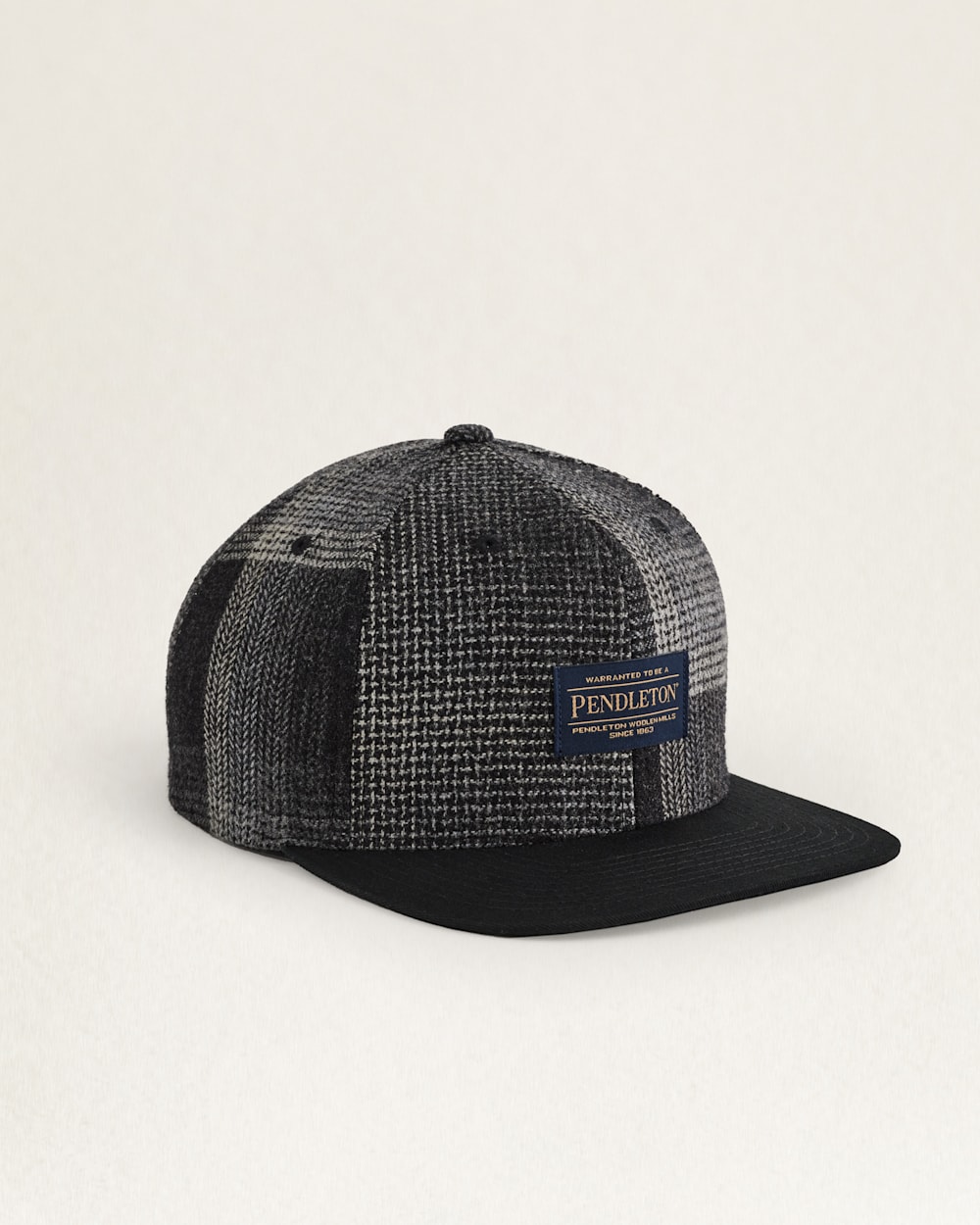 ALTERNATE VIEW OF PLAID PATCHWORK FLAT BRIM HAT IN BLACK image number 2