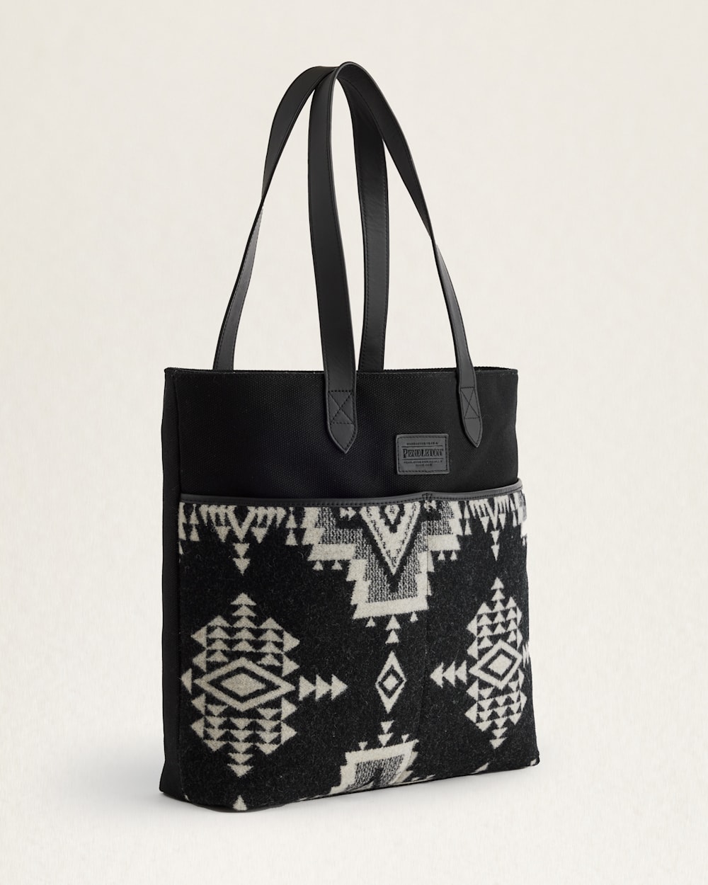 ALTERNATE VIEW OF ROCK POINT WOOL/LEATHER MARKET TOTE IN BLACK image number 2