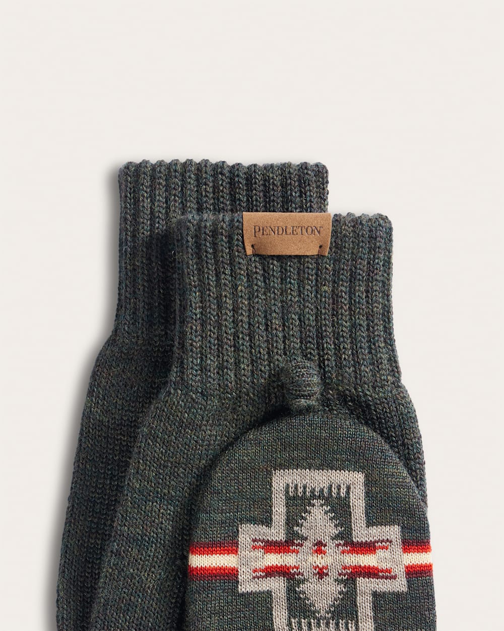 ALTERNATE VIEW OF HARDING MERINO KNIT CONVERTIBLE MITTENS IN OLIVE image number 2