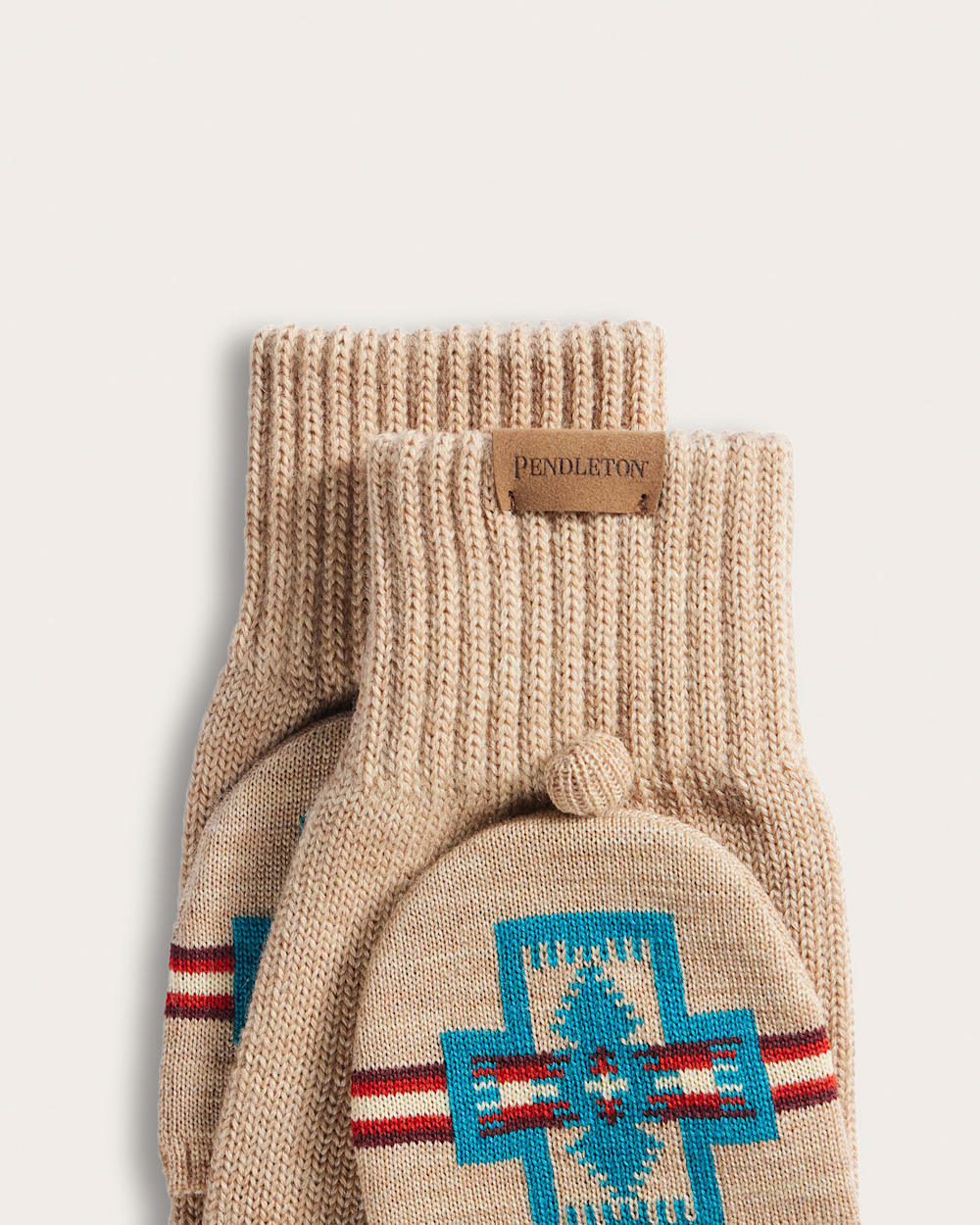 ALTERNATE VIEW OF HARDING MERINO KNIT CONVERTIBLE MITTENS IN BEIGE image number 2