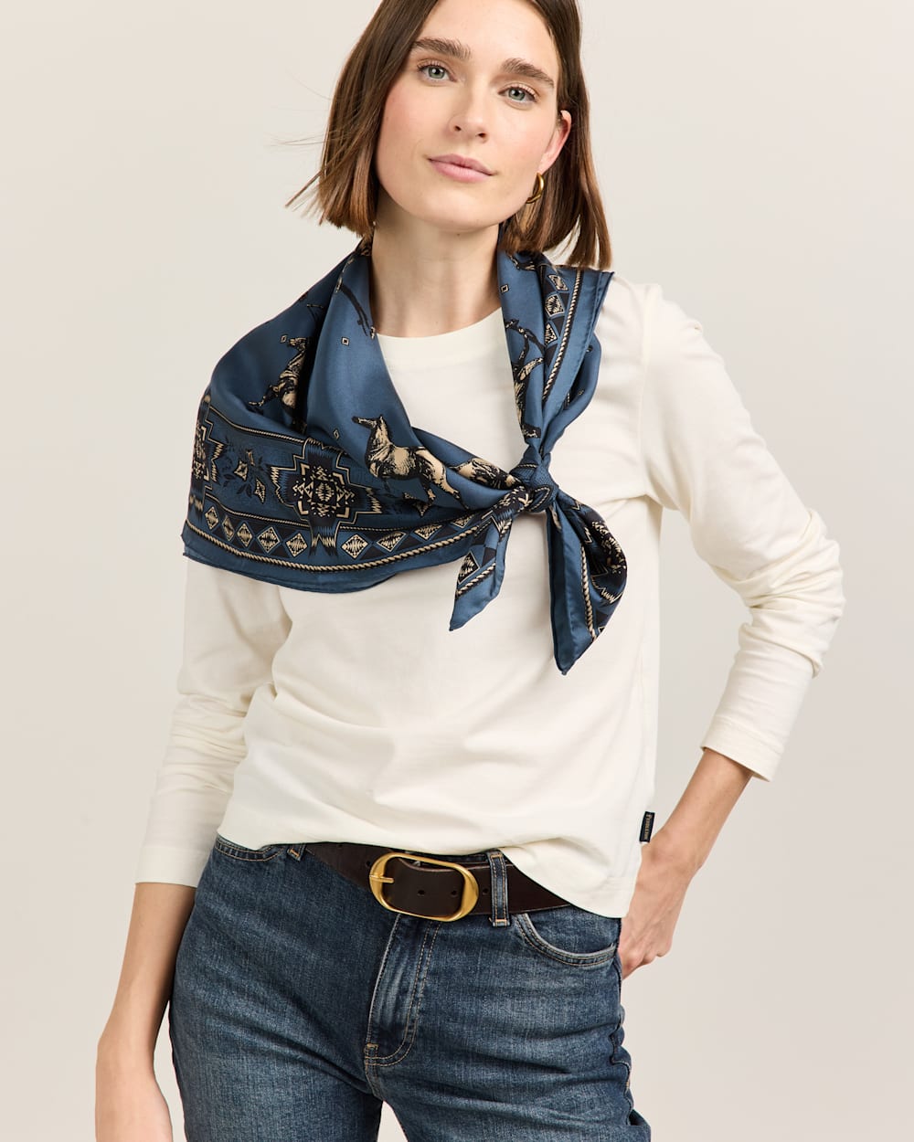 HERD OF HORSES SILK SCARF IN BLUE image number 1
