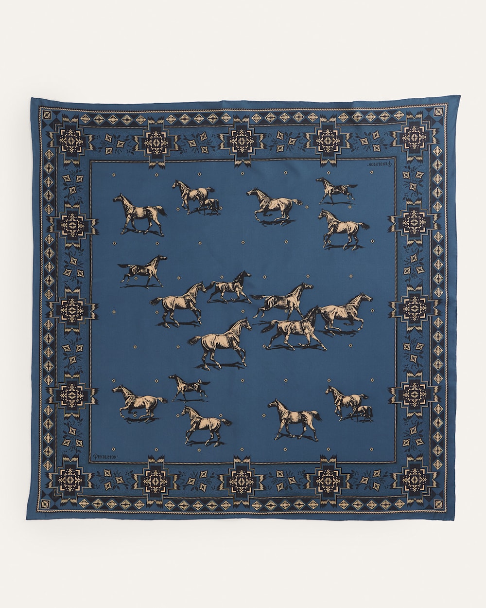ALTERNATE VIEW OF HERD OF HORSES SILK SCARF IN BLUE image number 2