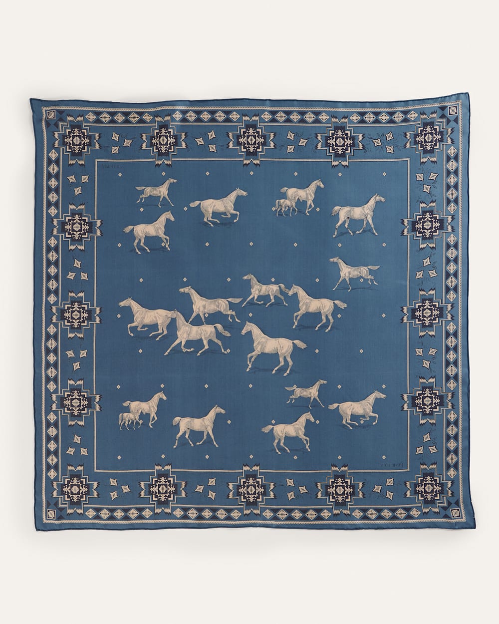 ALTERNATE VIEW OF HERD OF HORSES SILK SCARF IN BLUE image number 3