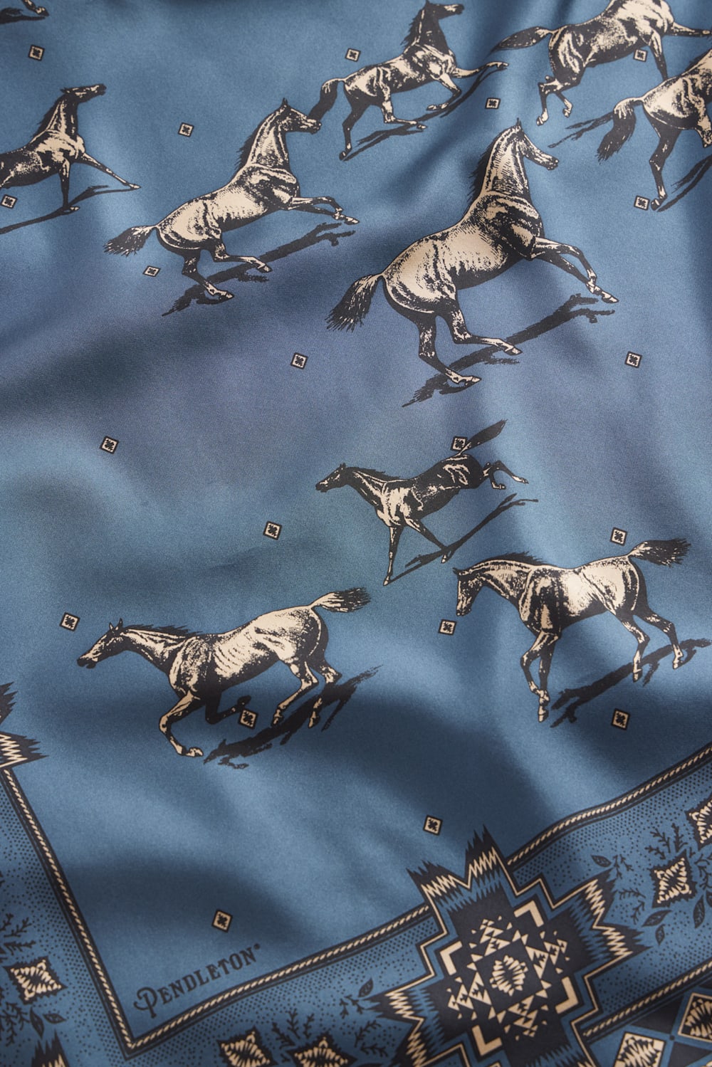 ALTERNATE VIEW OF HERD OF HORSES SILK SCARF IN BLUE image number 5