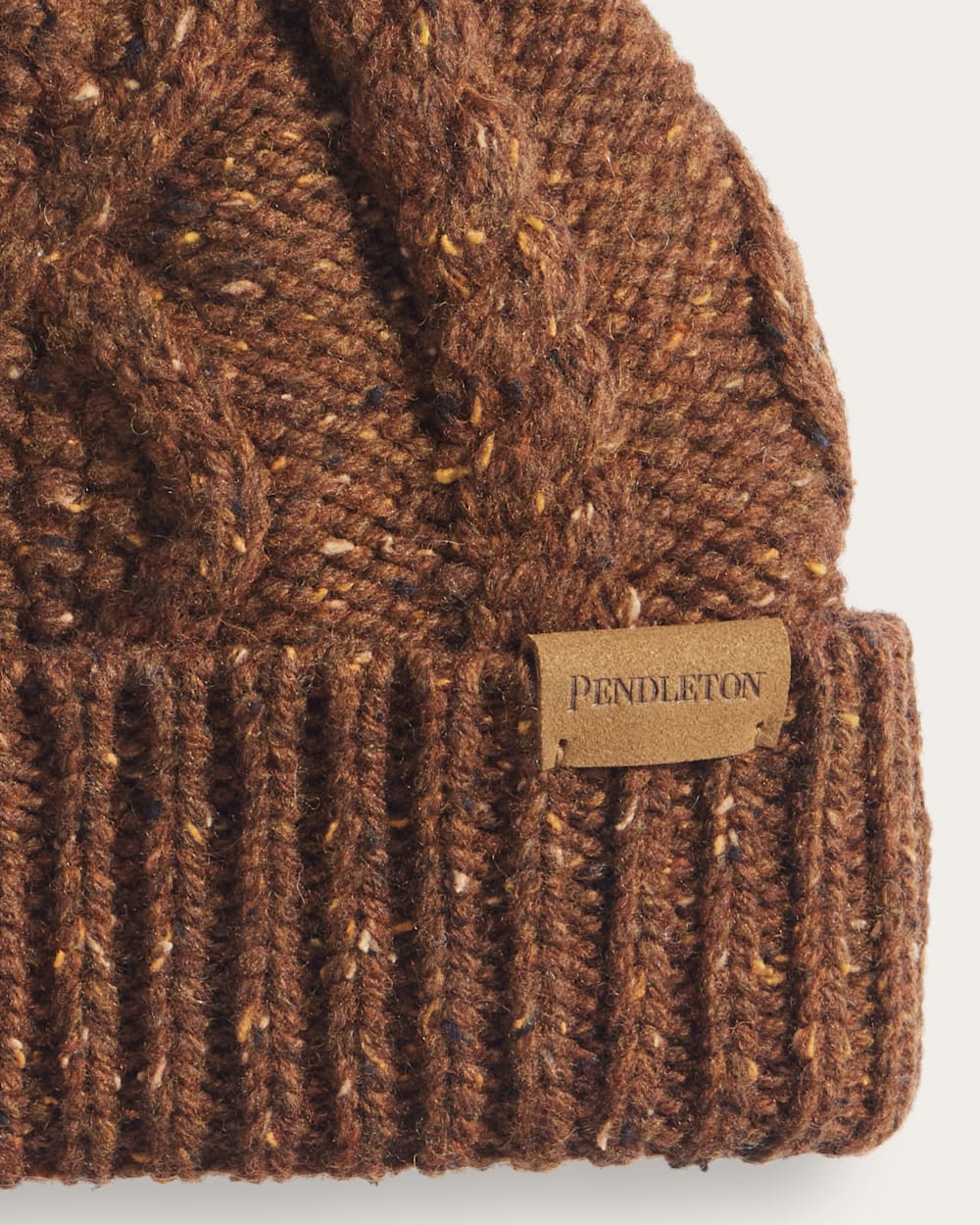 ALTERNATE VIEW OF CABLE KNIT BEANIE IN TOBACCO DONEGAL image number 2